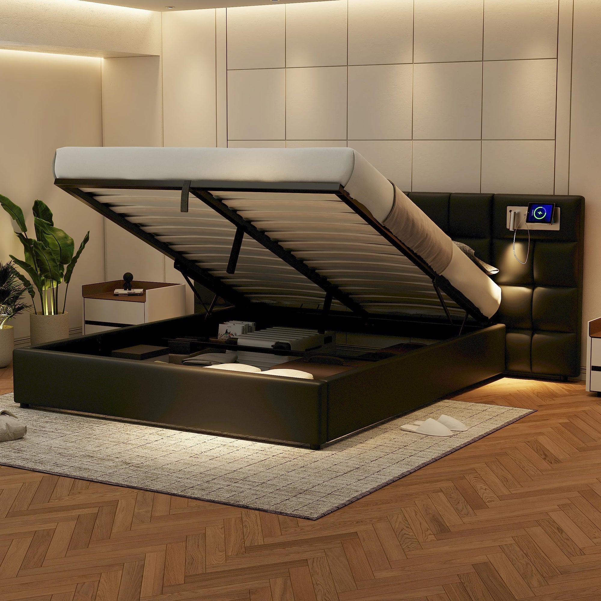 Logidon gestoffeerd bed 180 x 200 cm met USB poort en draadloos opladen