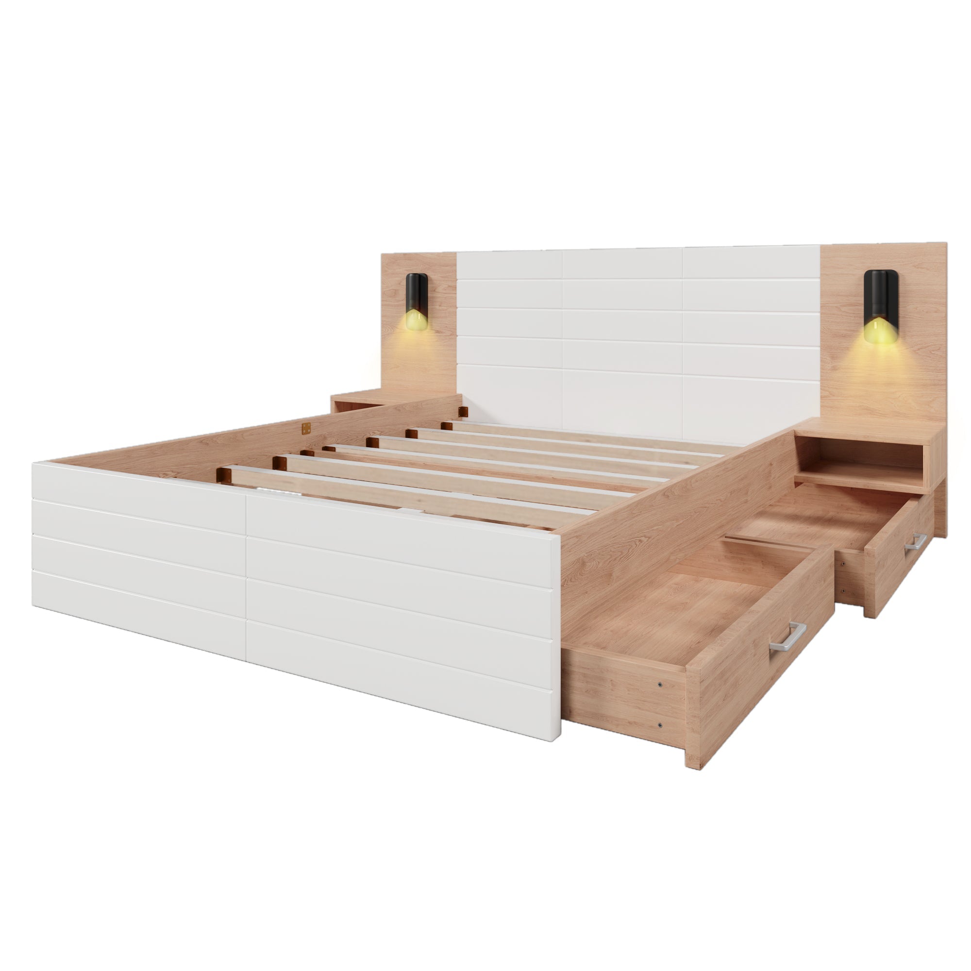 Logidon tweepersoonsbed 160x200 cm in wit eikenhout met 2 laden