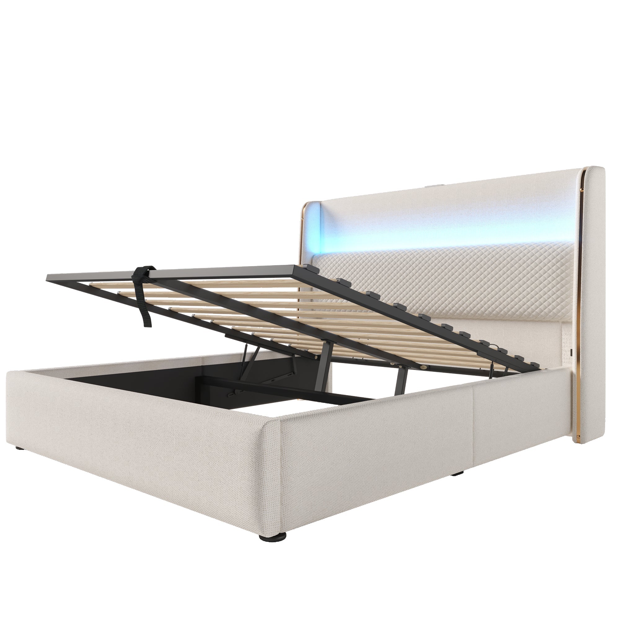 Logidon hydraulisch bed 140x200 beige linnenlook met LED