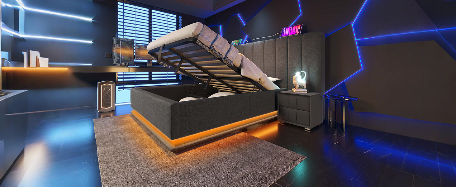 Logidon gestoffeerd bed 160x200 grijs met opbergruimte LED app bediening
