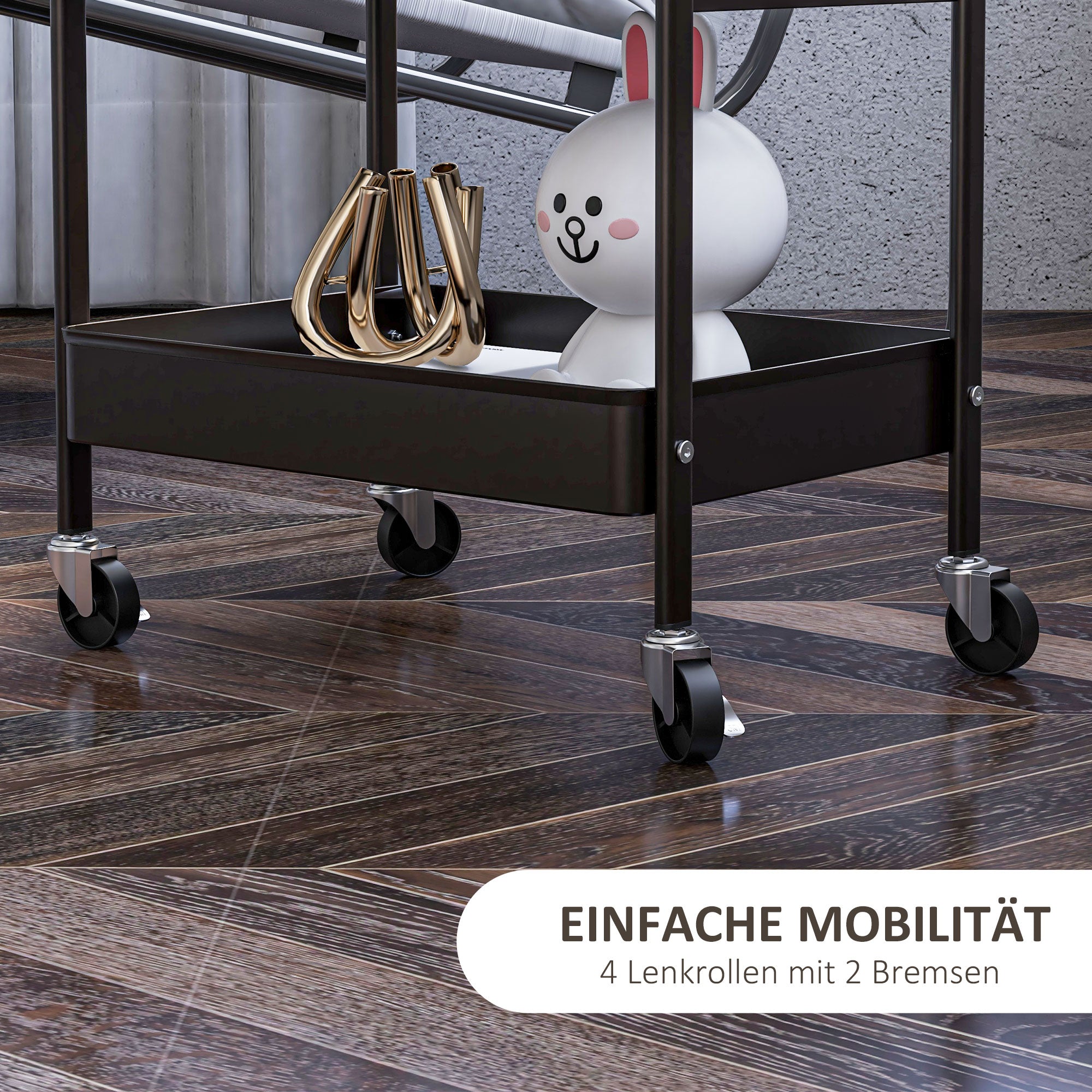 Logidon trolley serveerwagen zwart staal 3 niveaus 53,5x30,5x75 cm