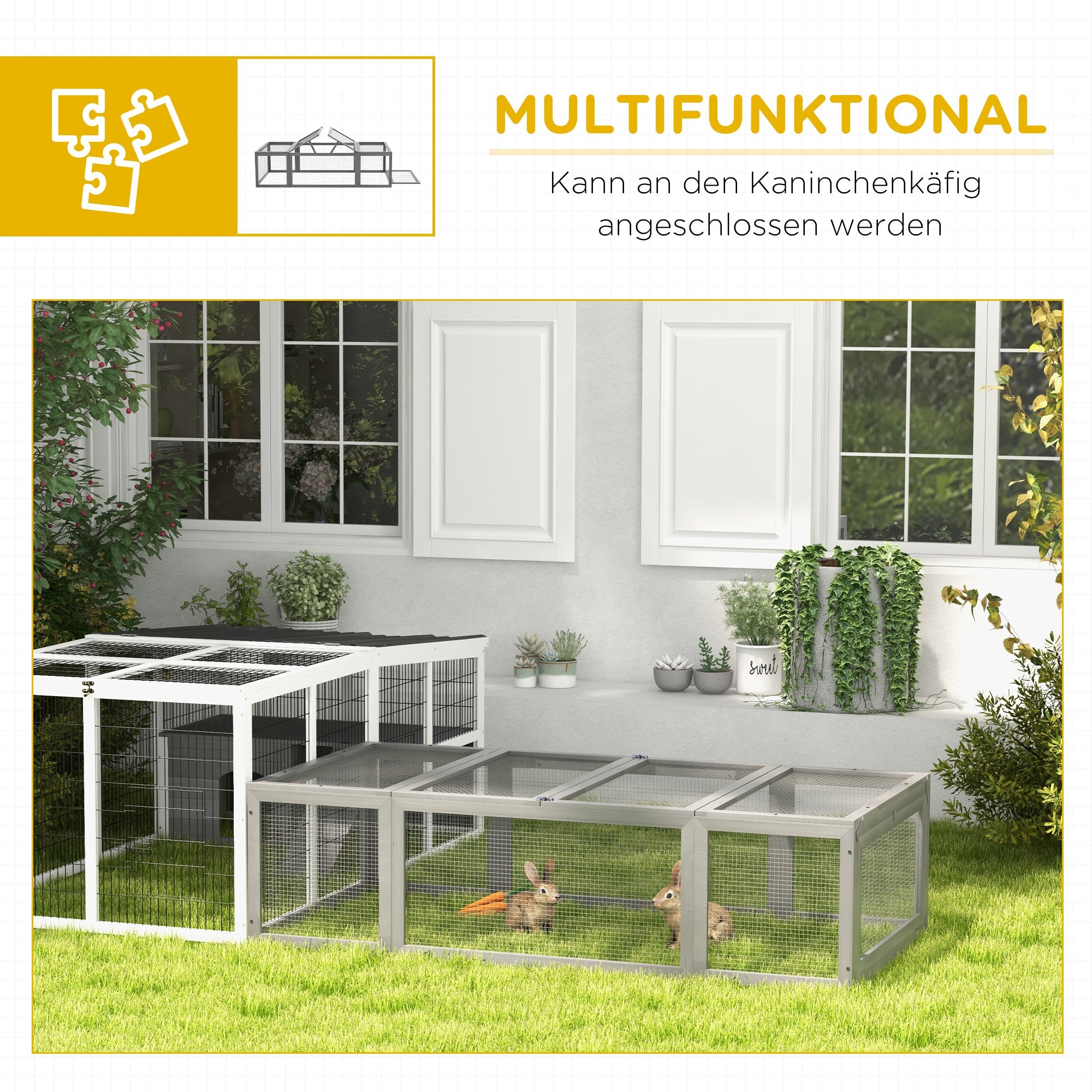 Logidon Konijnenhok Grijs Van Hout Met Scharnierend Dak 180x90x48