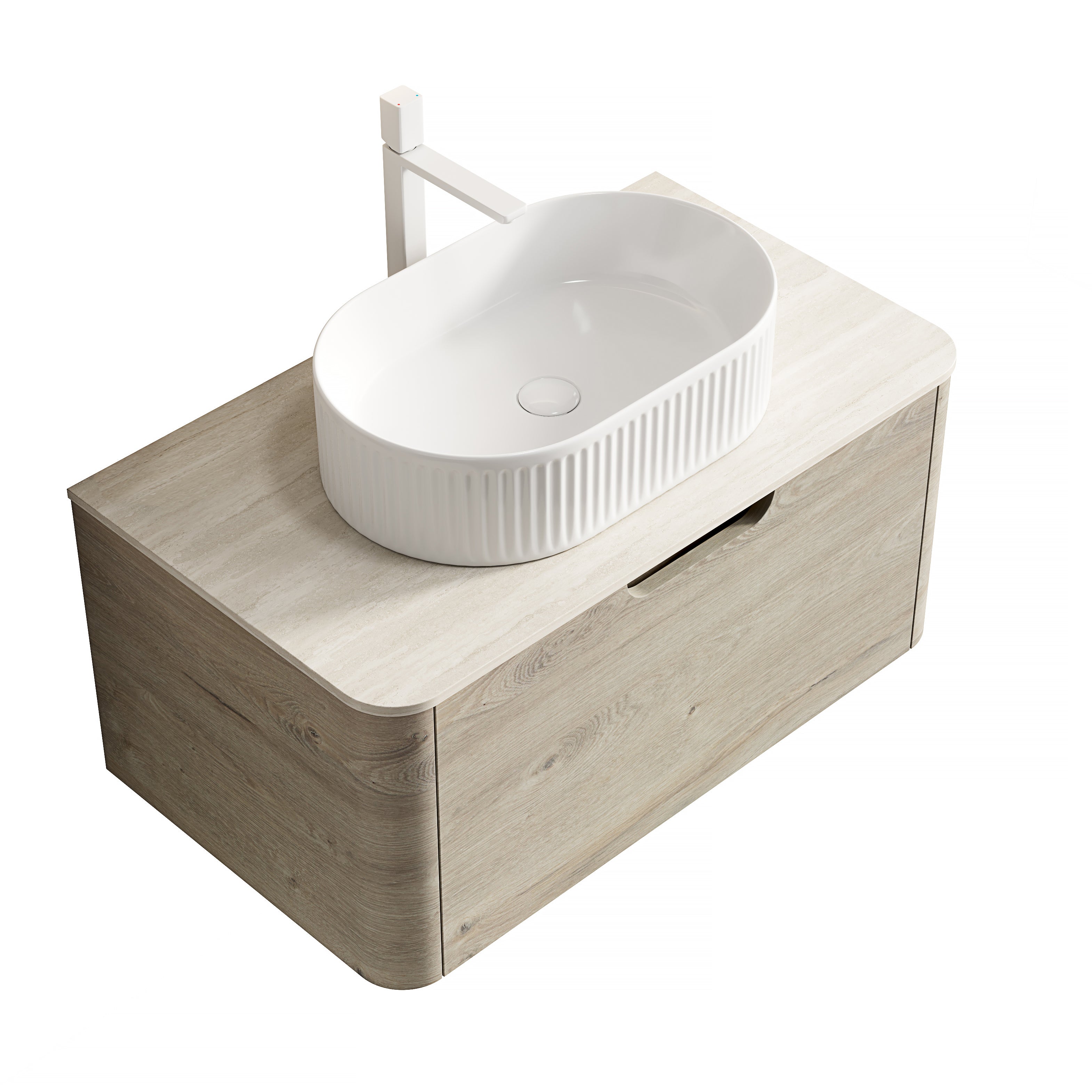 Logidon 80 cm floating bathroom furniture with travertine sintered stone top