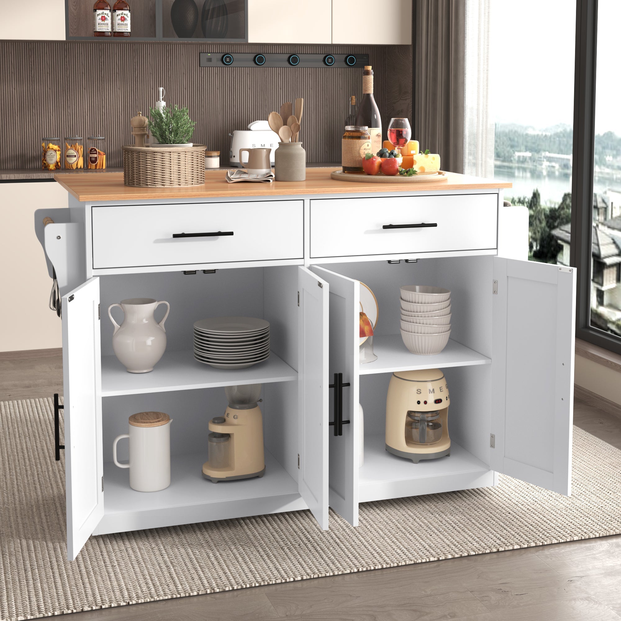 Logidon serving trolley with folding table top white 120x71x91 cm