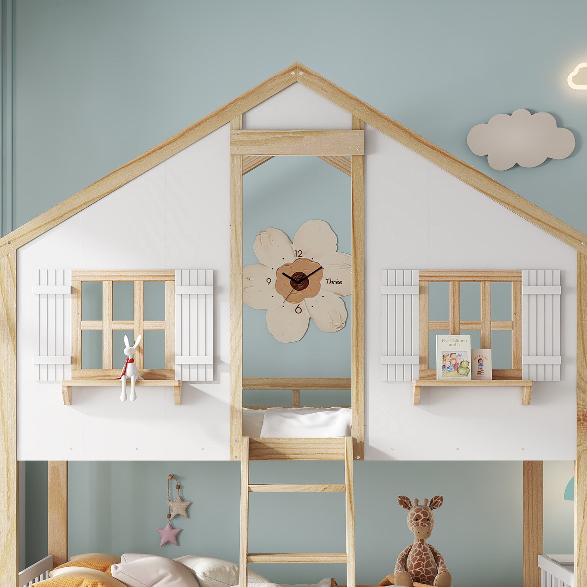 Logidon stapelbed 90x200 cm wit naturel met veiligheidsrailing