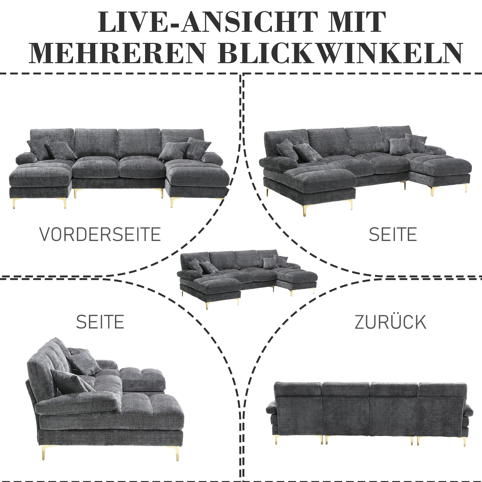 Logidon Modern Chenille U Shape Sectional Sofa Gray Double Berths
