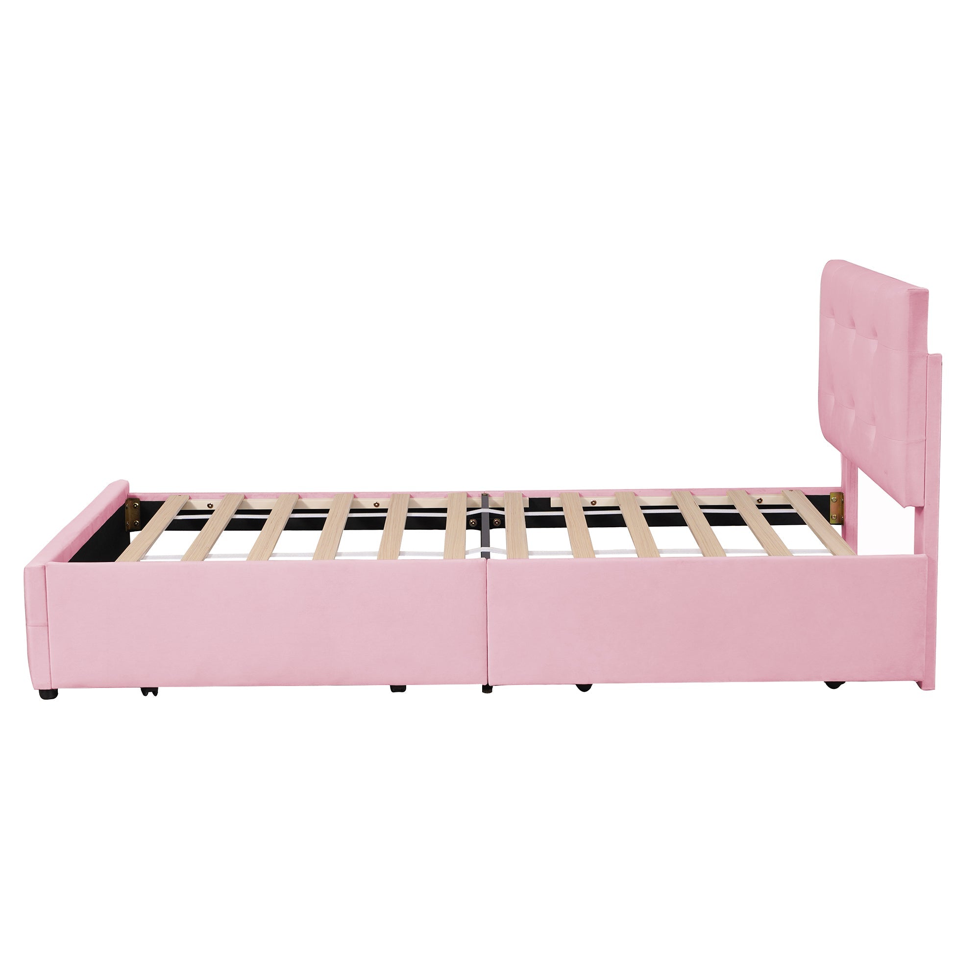 Logidon gestoffeerd bed 90x200 roze fluweel met lattenbodem twee lades
