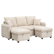Logidon hoekbank U-vorm beige corduroy stof met opbergvak en slaapfunctie