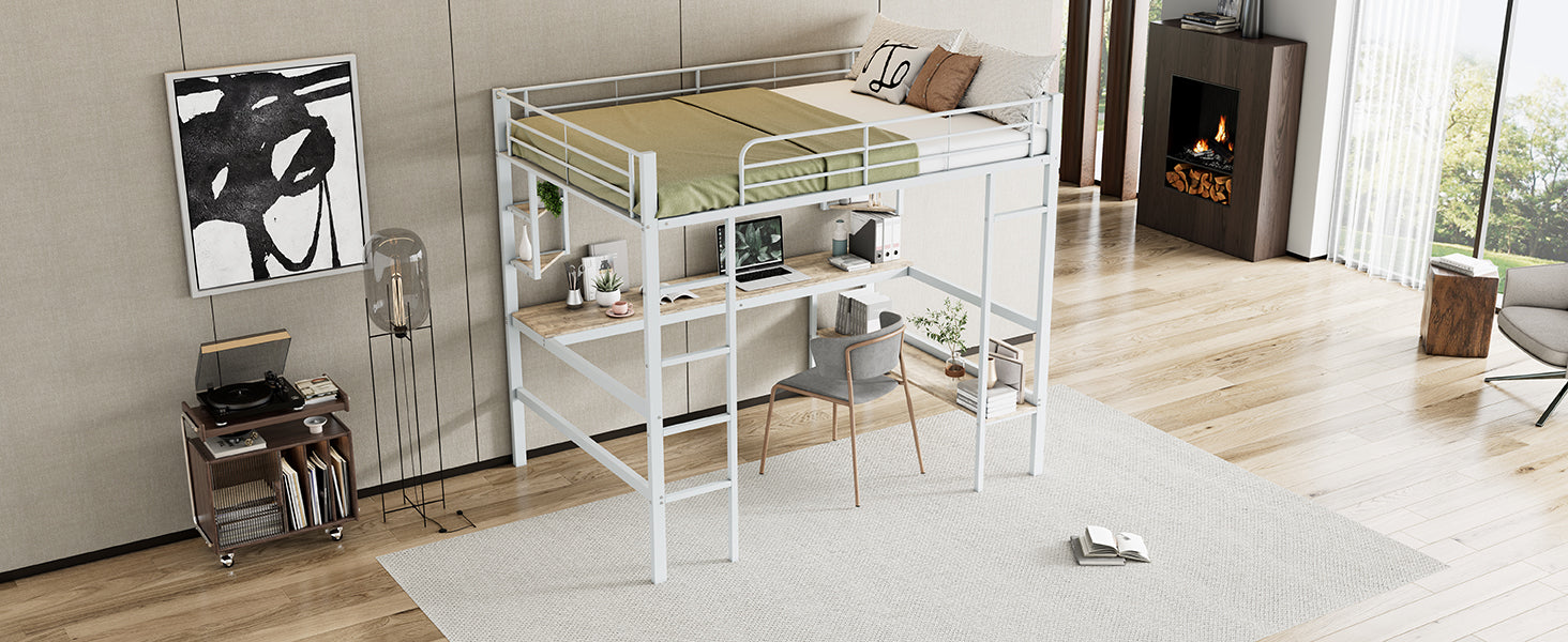 Logidon hoogslaper 140x200 cm metalen bed met bureau wit
