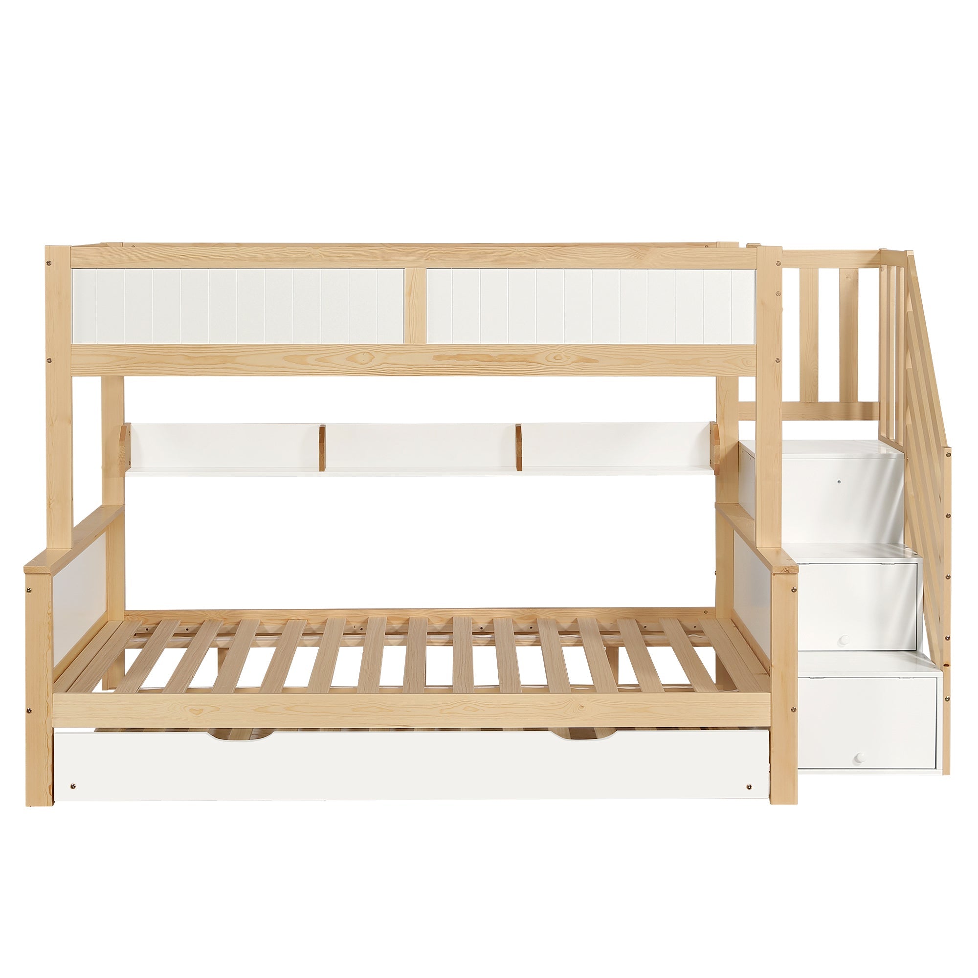 Logidon stapelbed naturel raster hoektrap onderschuifbed 90x200 120x200
