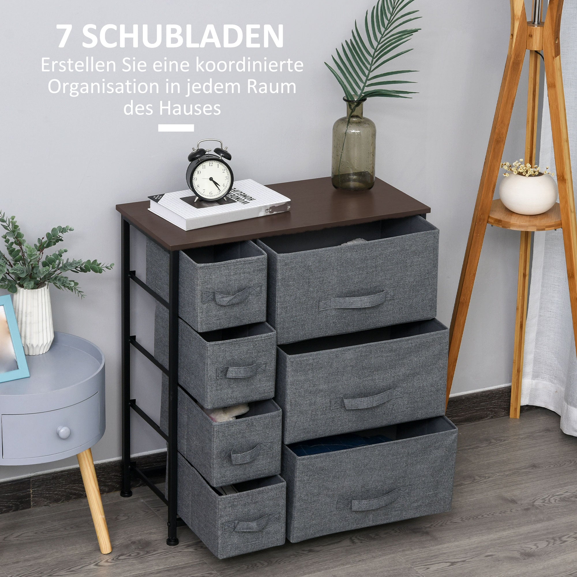 Logidon ladekastopberger in grijs met 7 stoffen lades