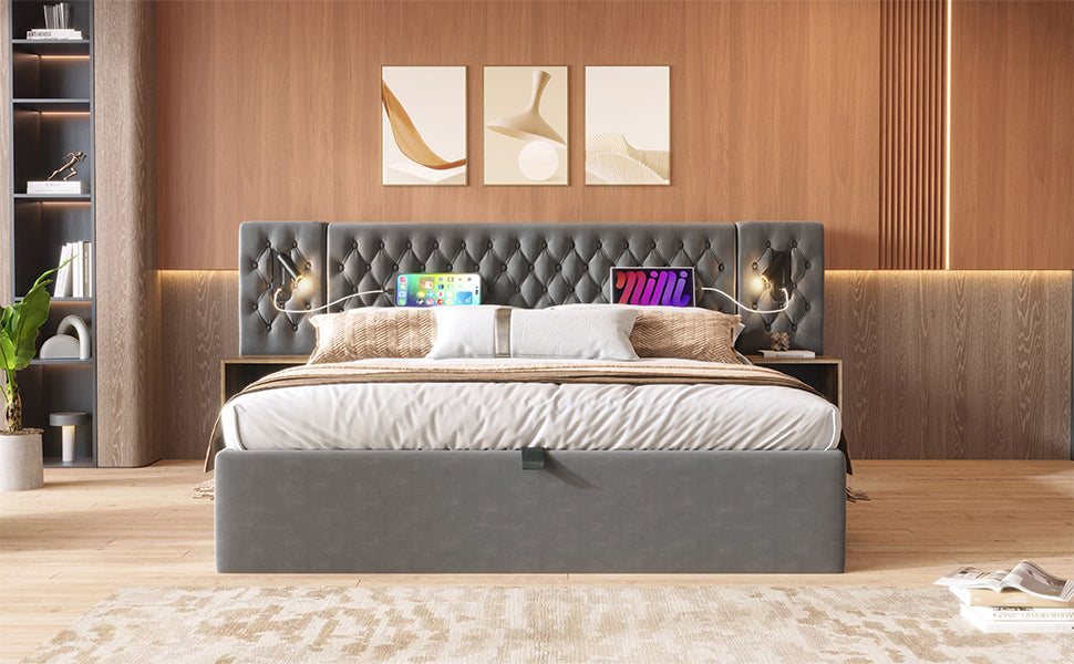 Logidon bed system 160x200 cm upholstered bed with storage space gray velvet