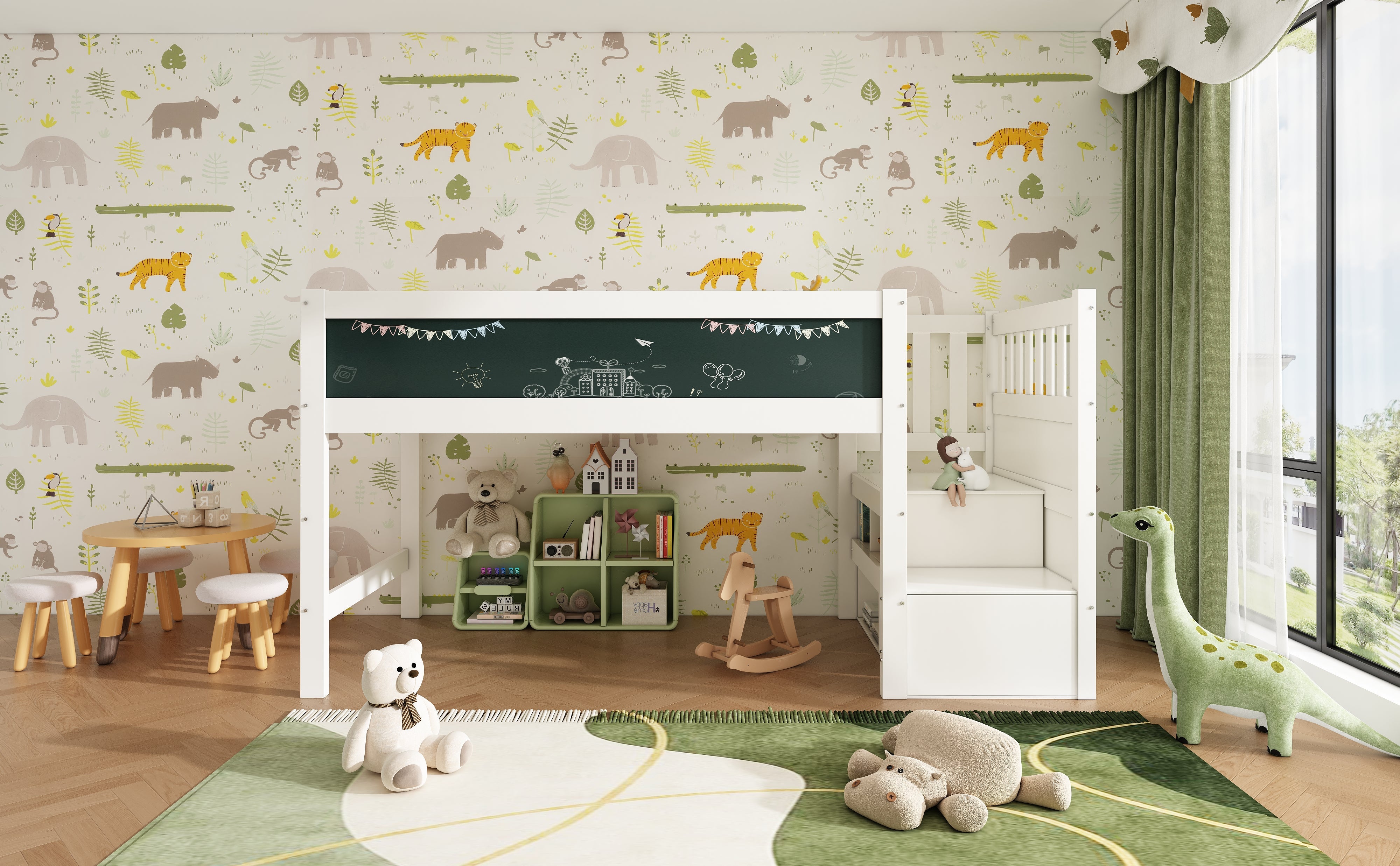 Logidon hoogslaper 90x200 kinderbed met whiteboard wit