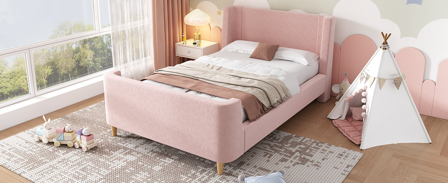 Logidon kinderbed gestoffeerd bed 90x200 roze fluweel sleebed Kosmos