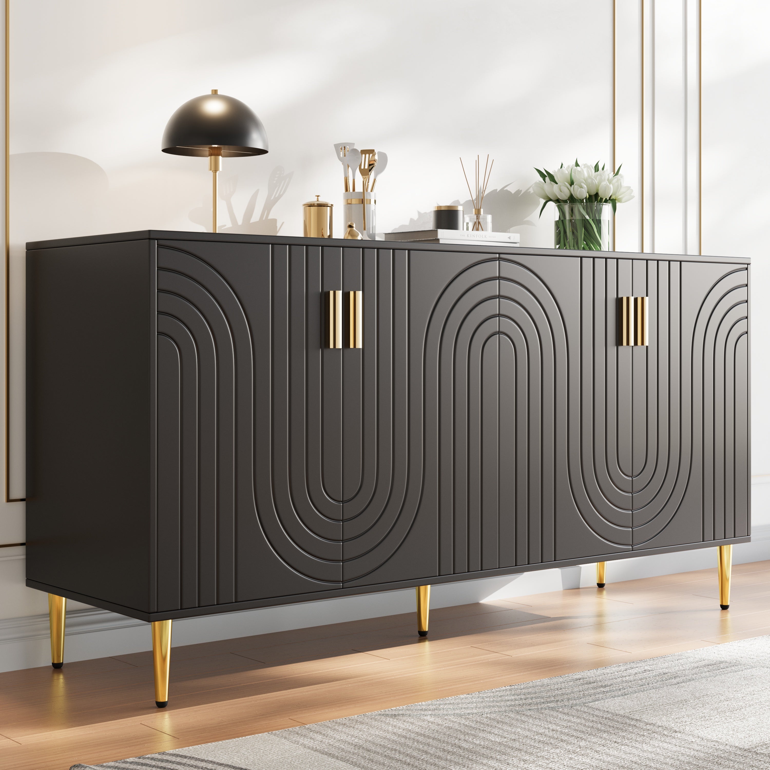 Logidon Zwart dressoir 152x40x75 cm golfdesign