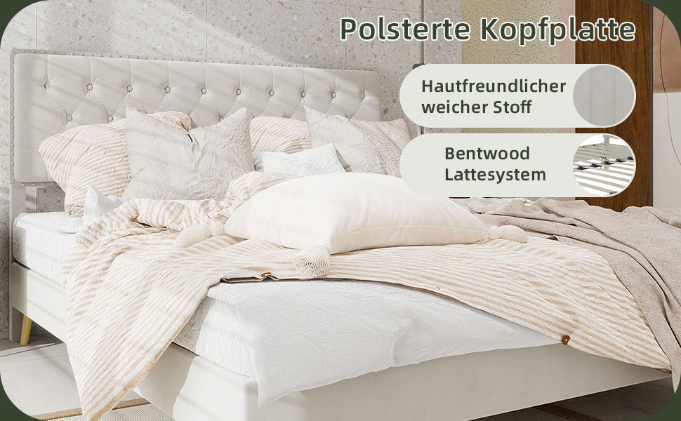 Logidon bed 160x200 platformbed met hoofdeinde van beige stof