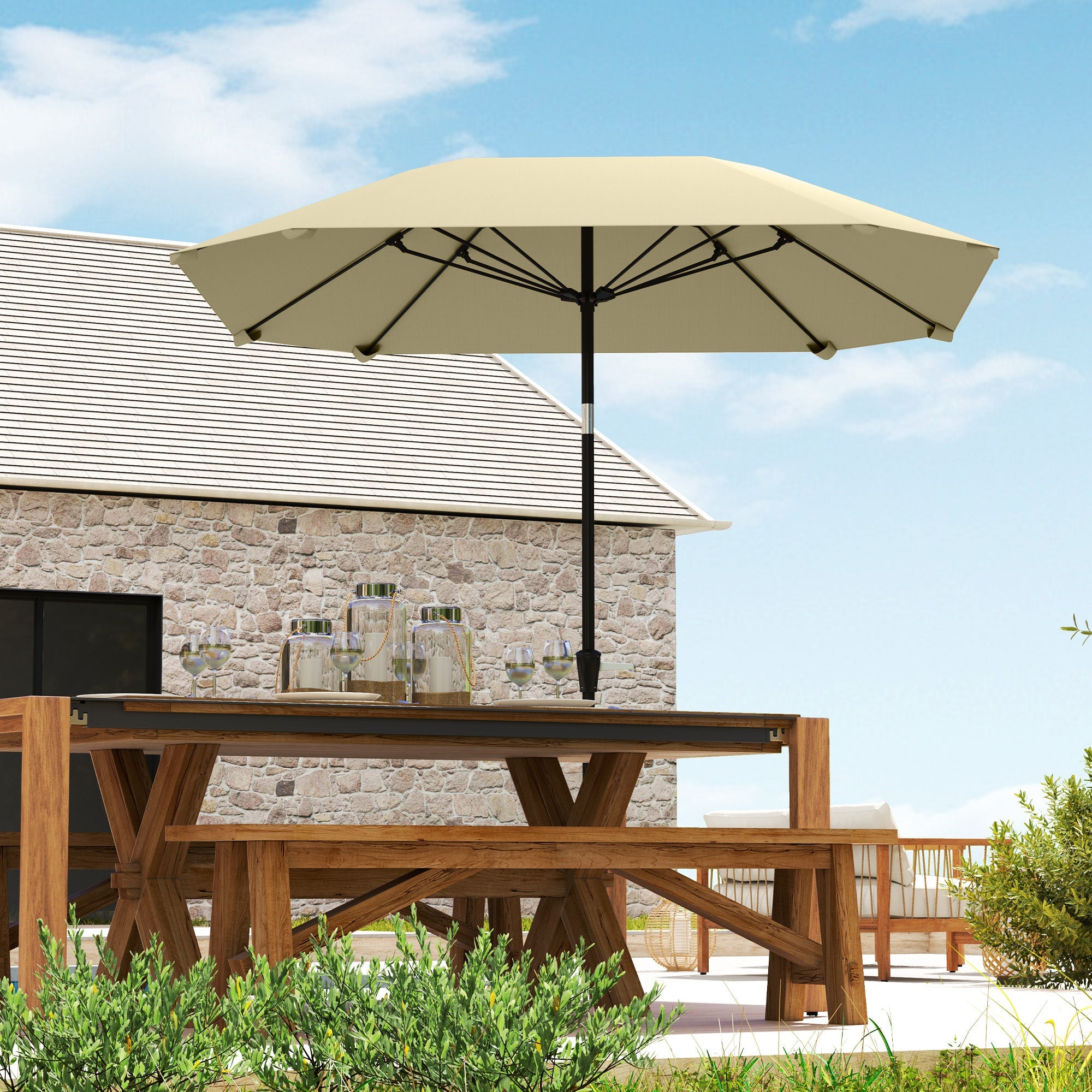 Logidon parasol 233 cm beige achthoekig met klapfunctie