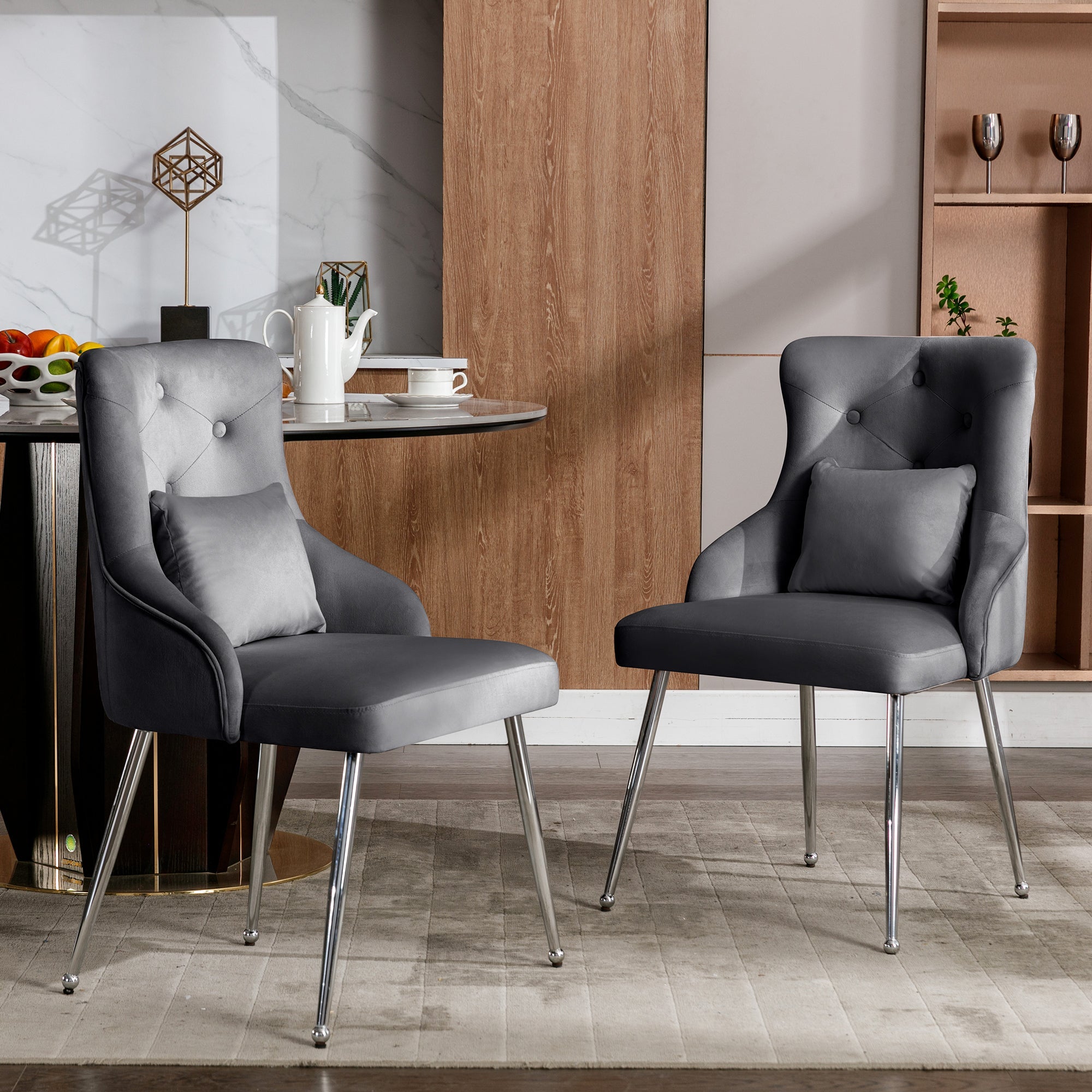 Logidon Set of 4 Dining Room Chairs Button Pattern Padded Chairs Gray