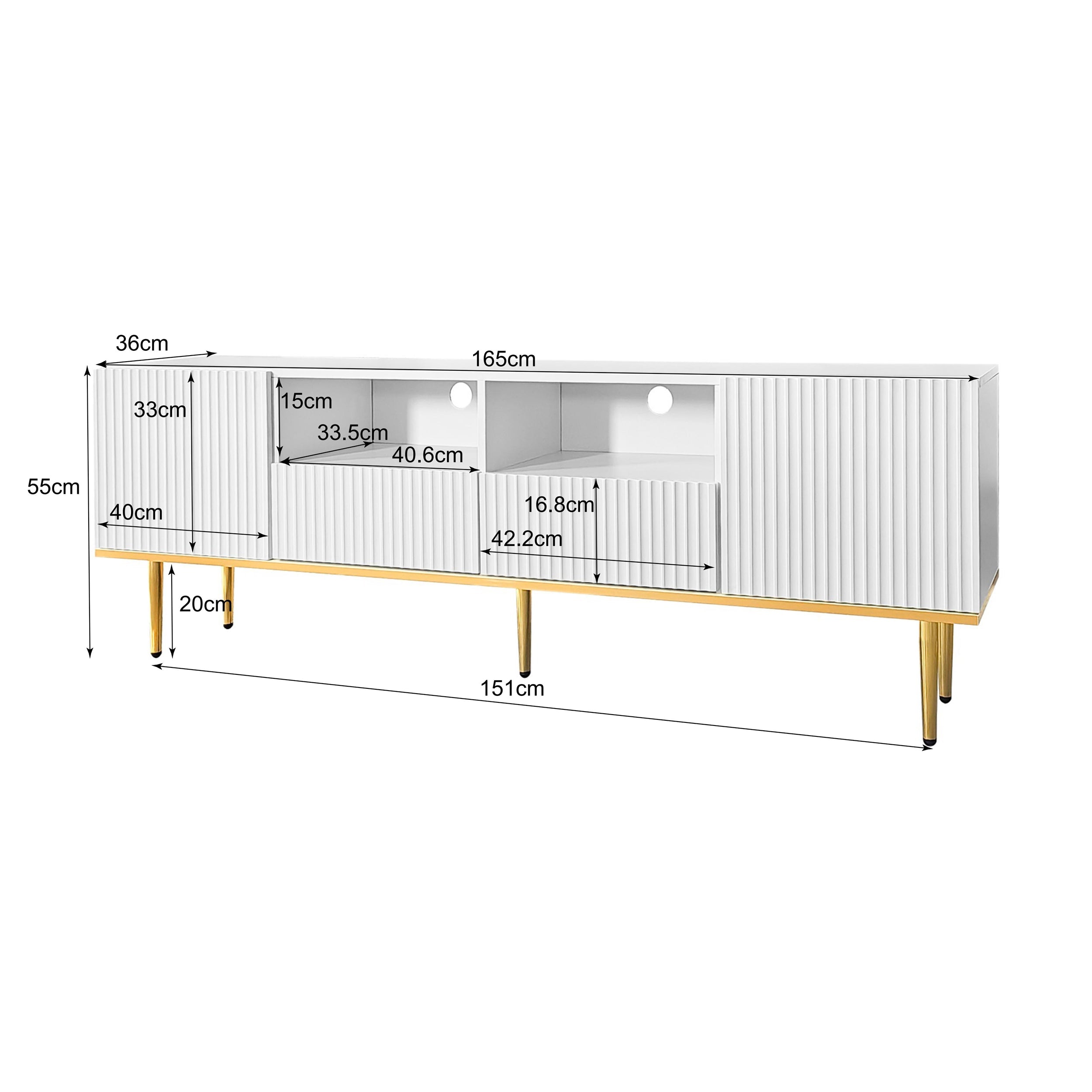 Logidon Modern tv-meubel wit met gouden poten en gouden bies