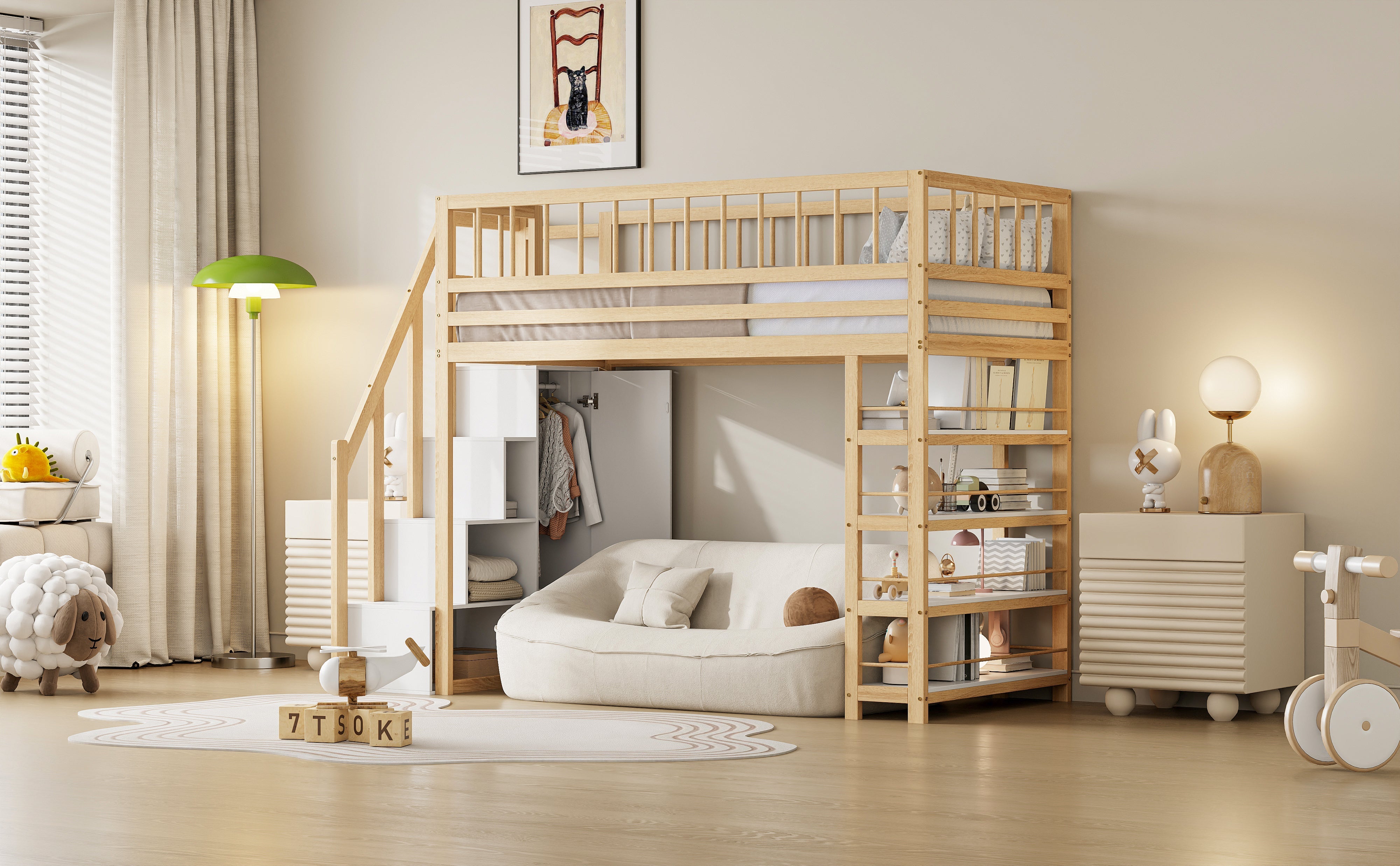 Logidon loft bed 90x200 cm with wardrobe and storage space combination bed