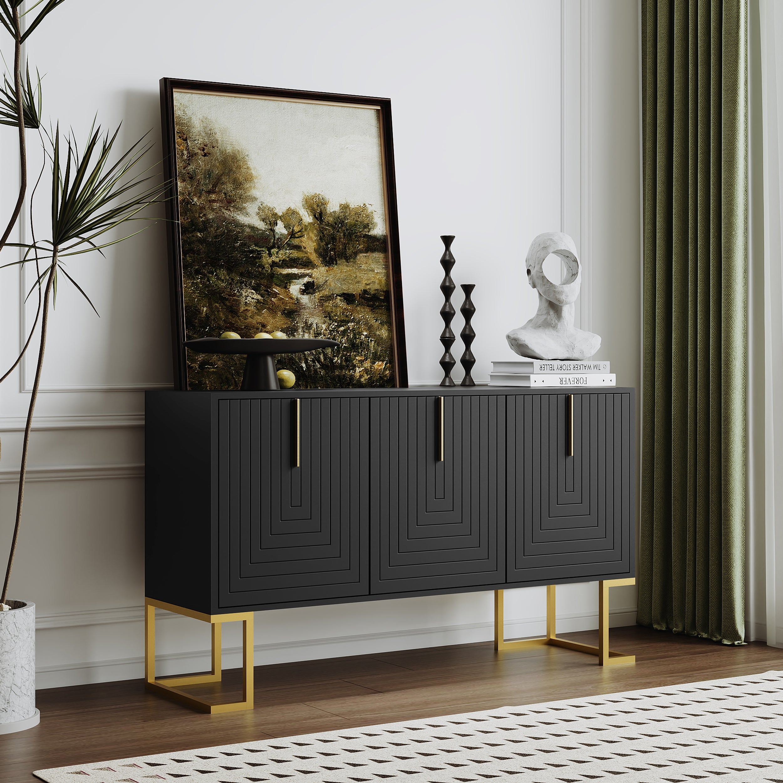 Logidon Dressoir 3 Deurs Zwart Met Verstelbare Planken