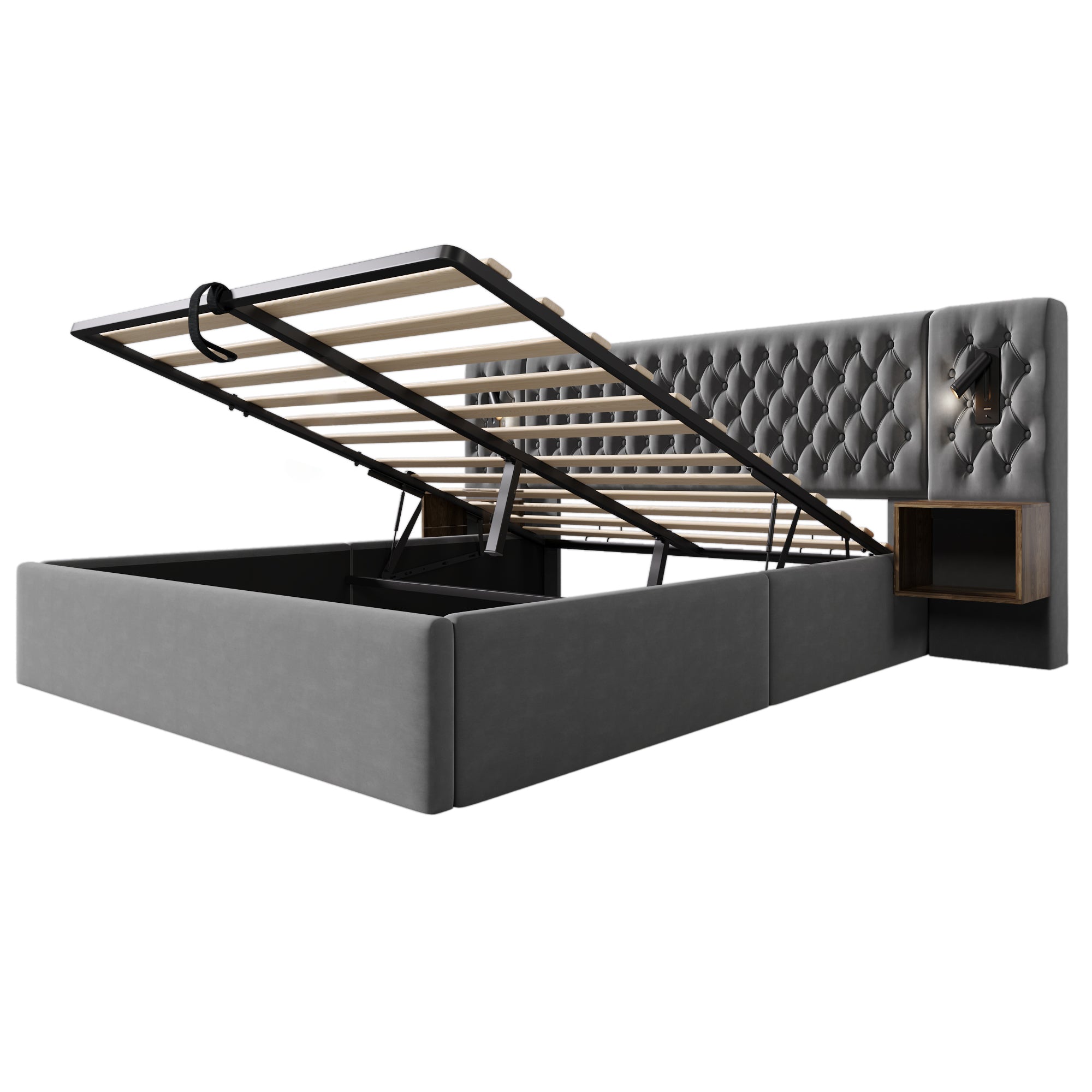 Logidon bed system hydraulic storage bed 160x200 cm gray velvet