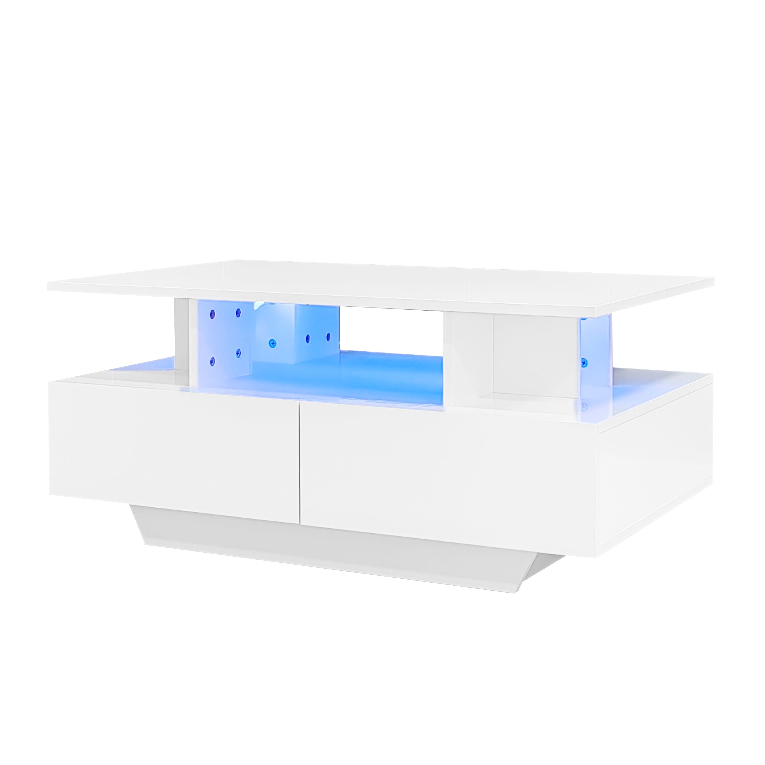 Logidon hoogglans salontafel LED, 2 lades, 90x55x41 cm wit