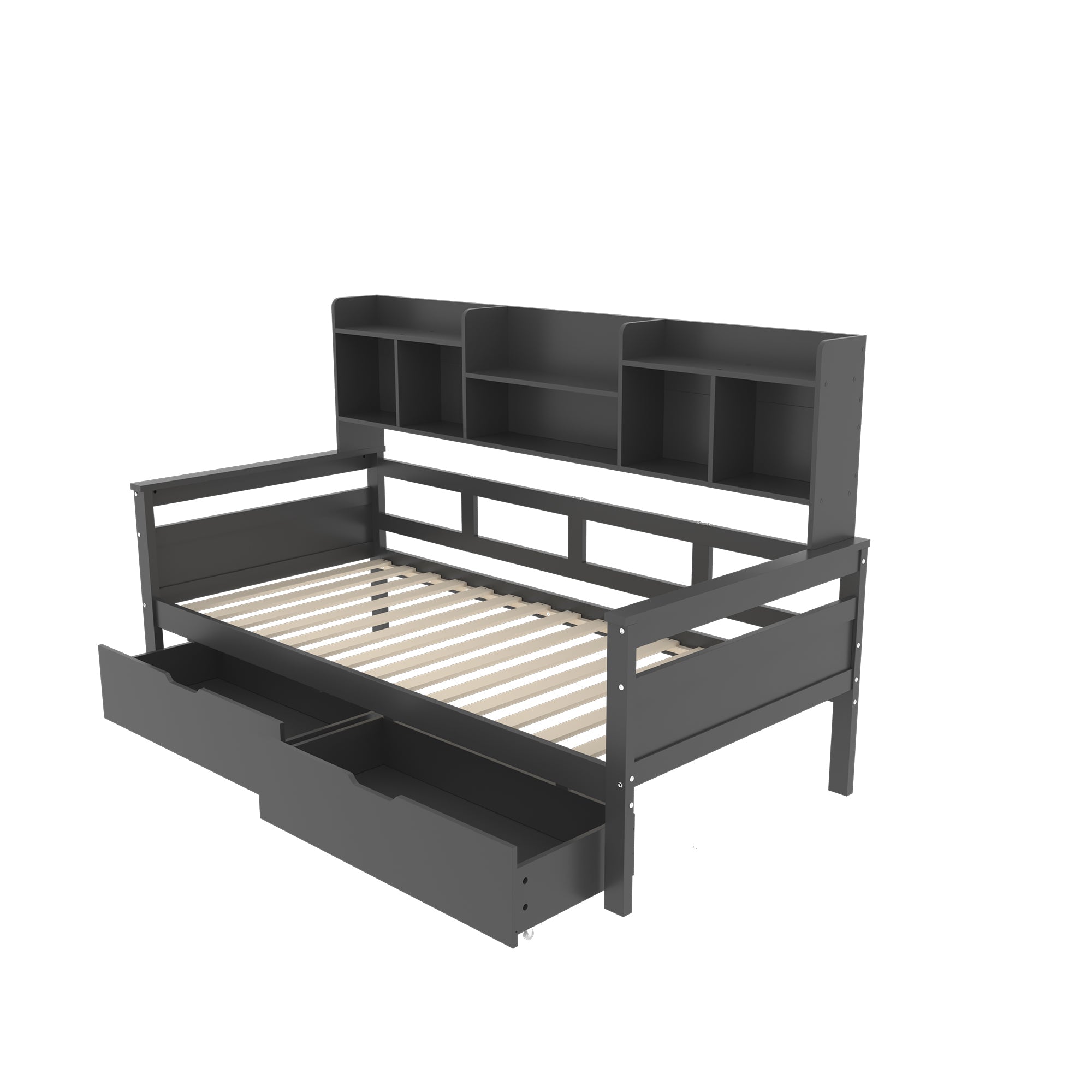 Logidon slaapbank 90x200 grijs met lattenbodem en lades
