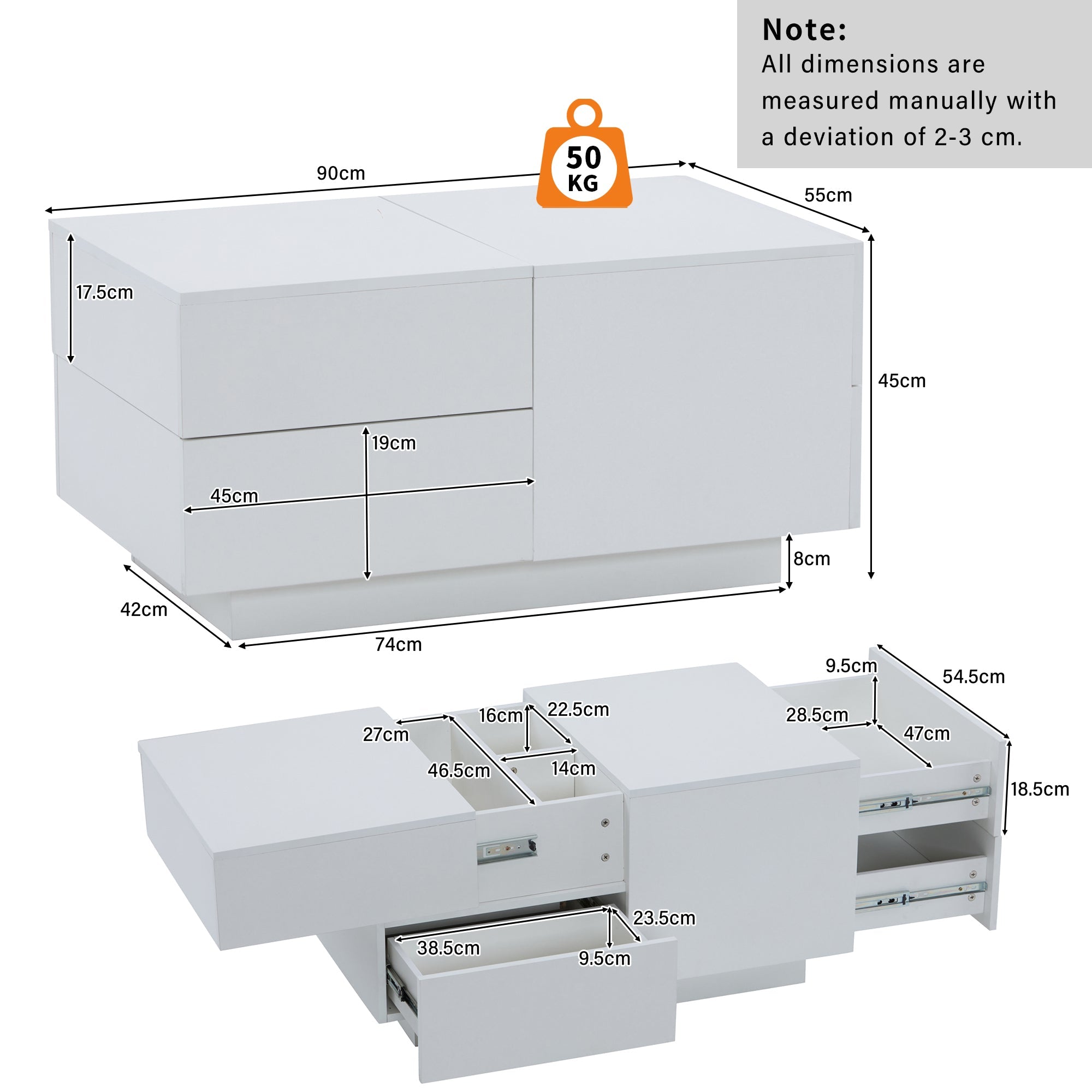 Logidon moderne salontafel met schuiflades 90x55x45