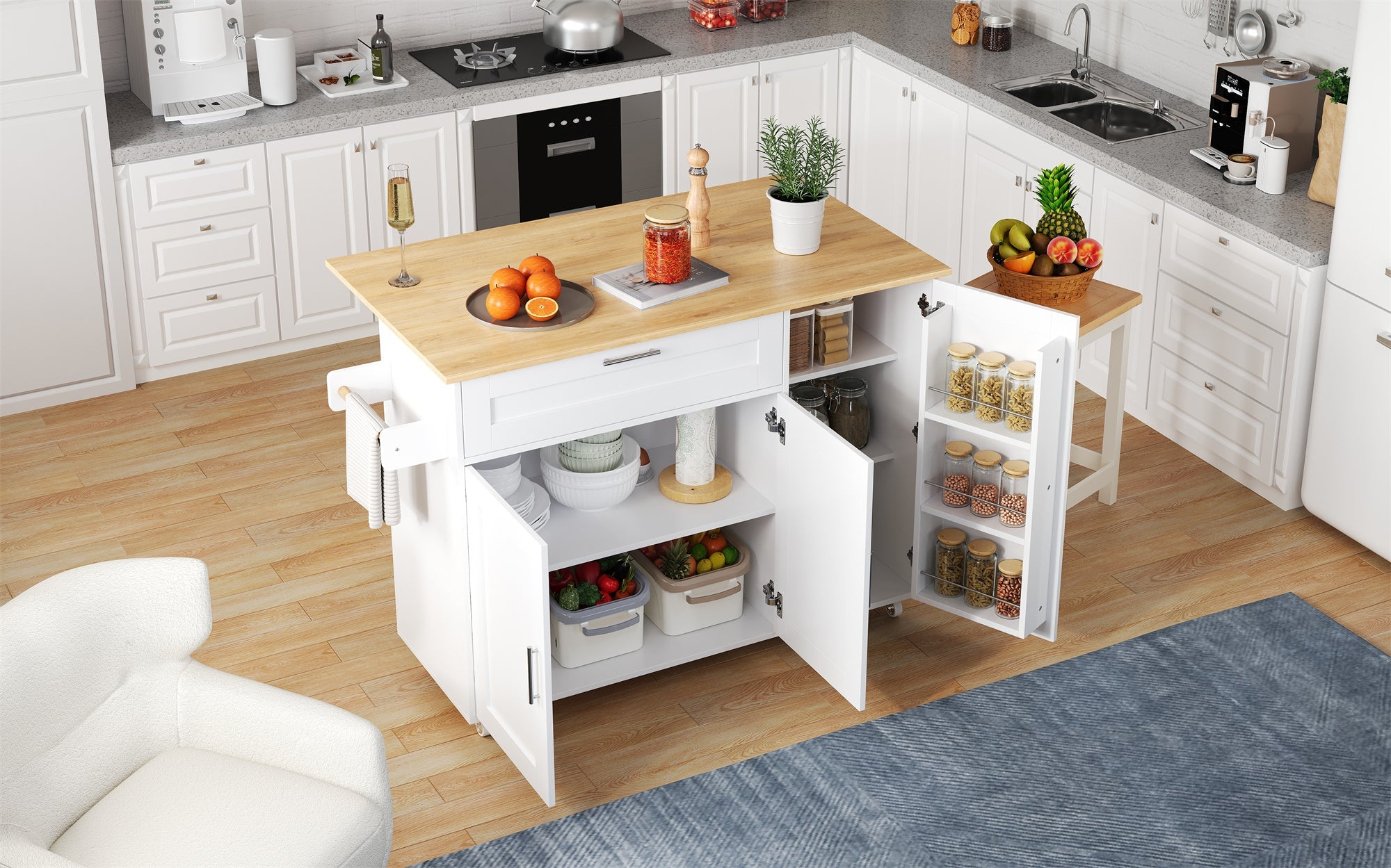 Logidon Mobile Kitchen Table 132.5x70 Cm Oak Grain Folding Top