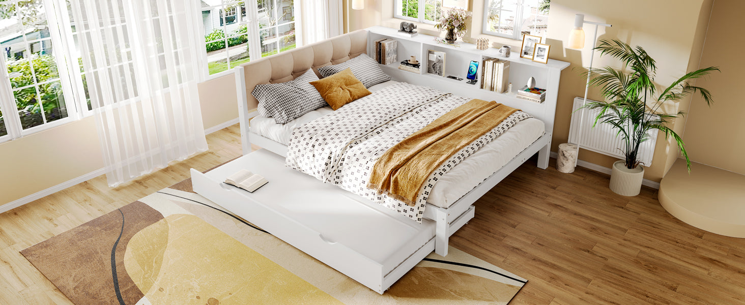 Logidon daybed wit 140x200 CM met uitschuifbaar bed LED-verlichting