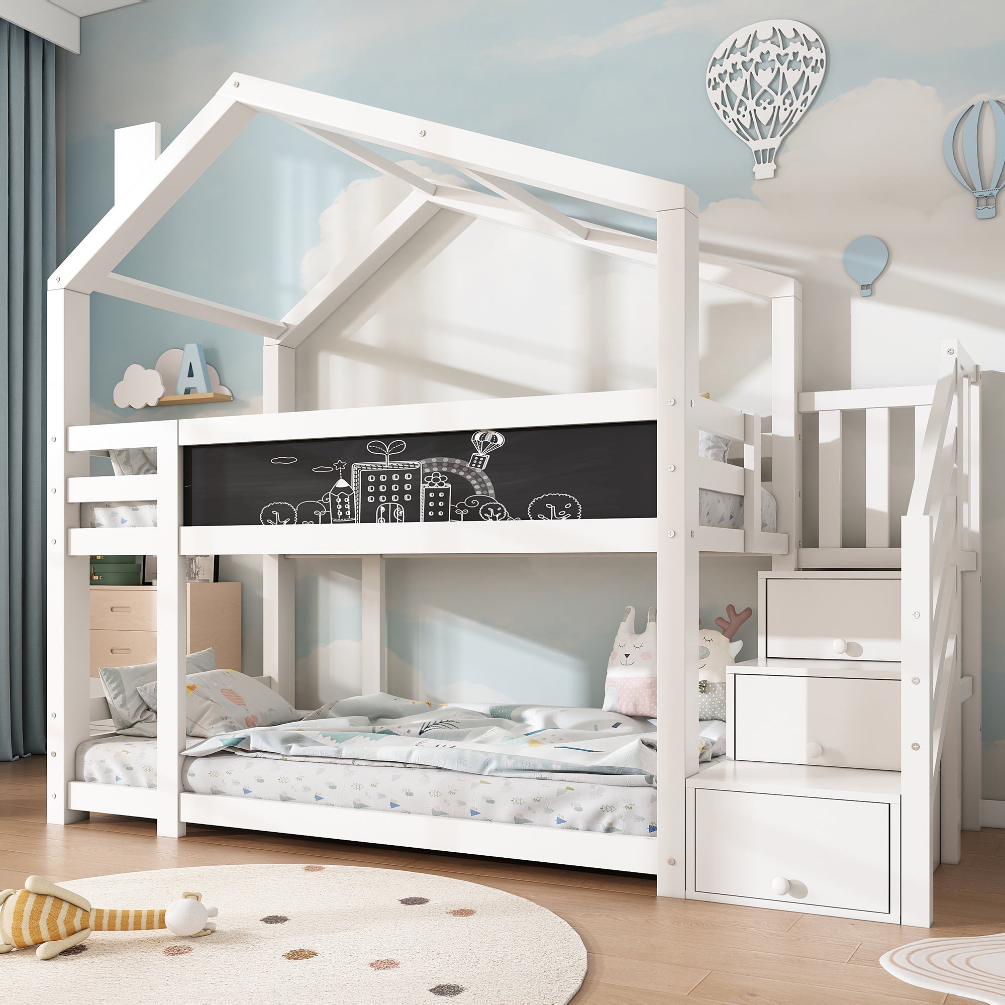 Logidon stapelbed boomhut 90x200 wit met schouw en opbergruimte
