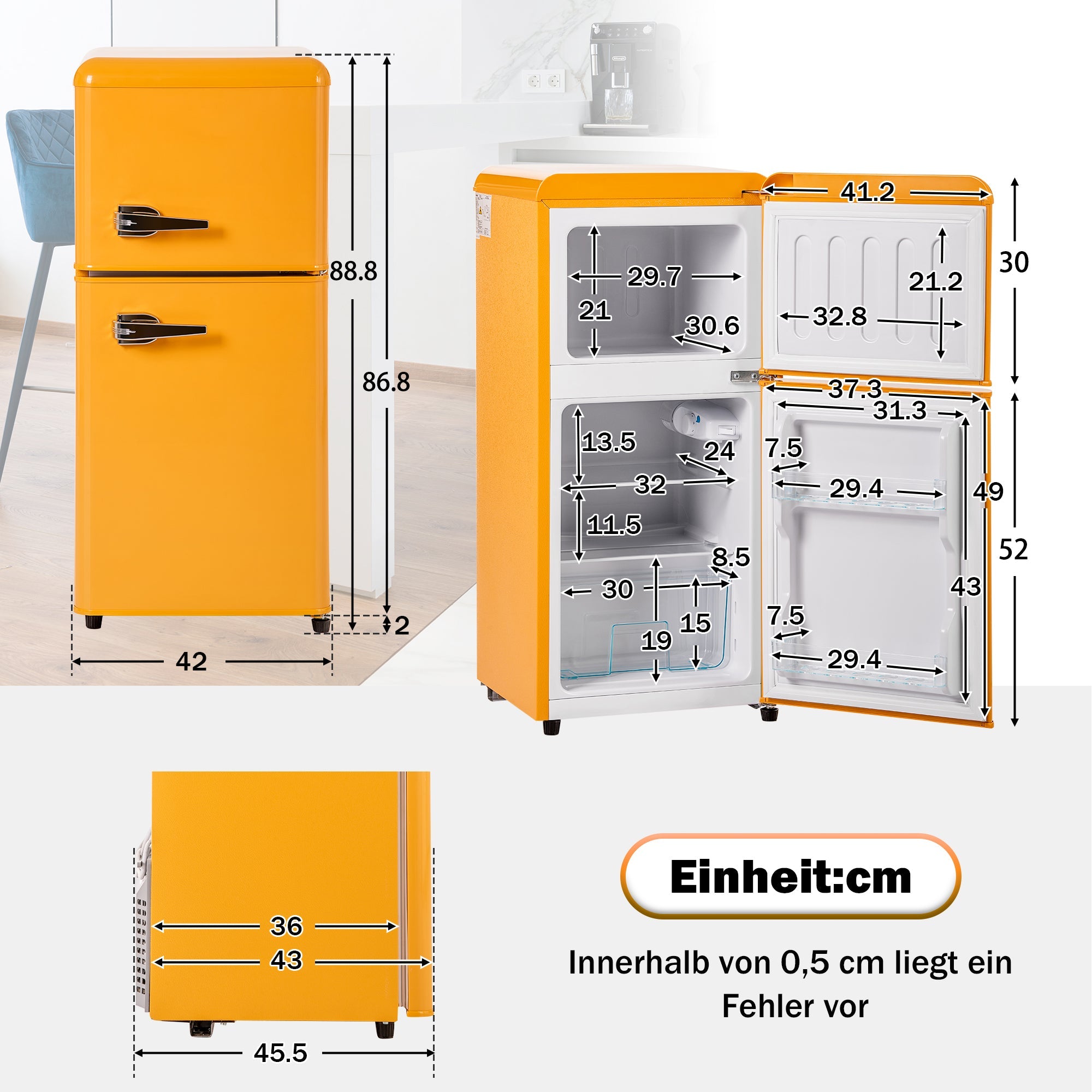 Logidon Retro Koel-vriescombinatie Antiek Geel 60L
