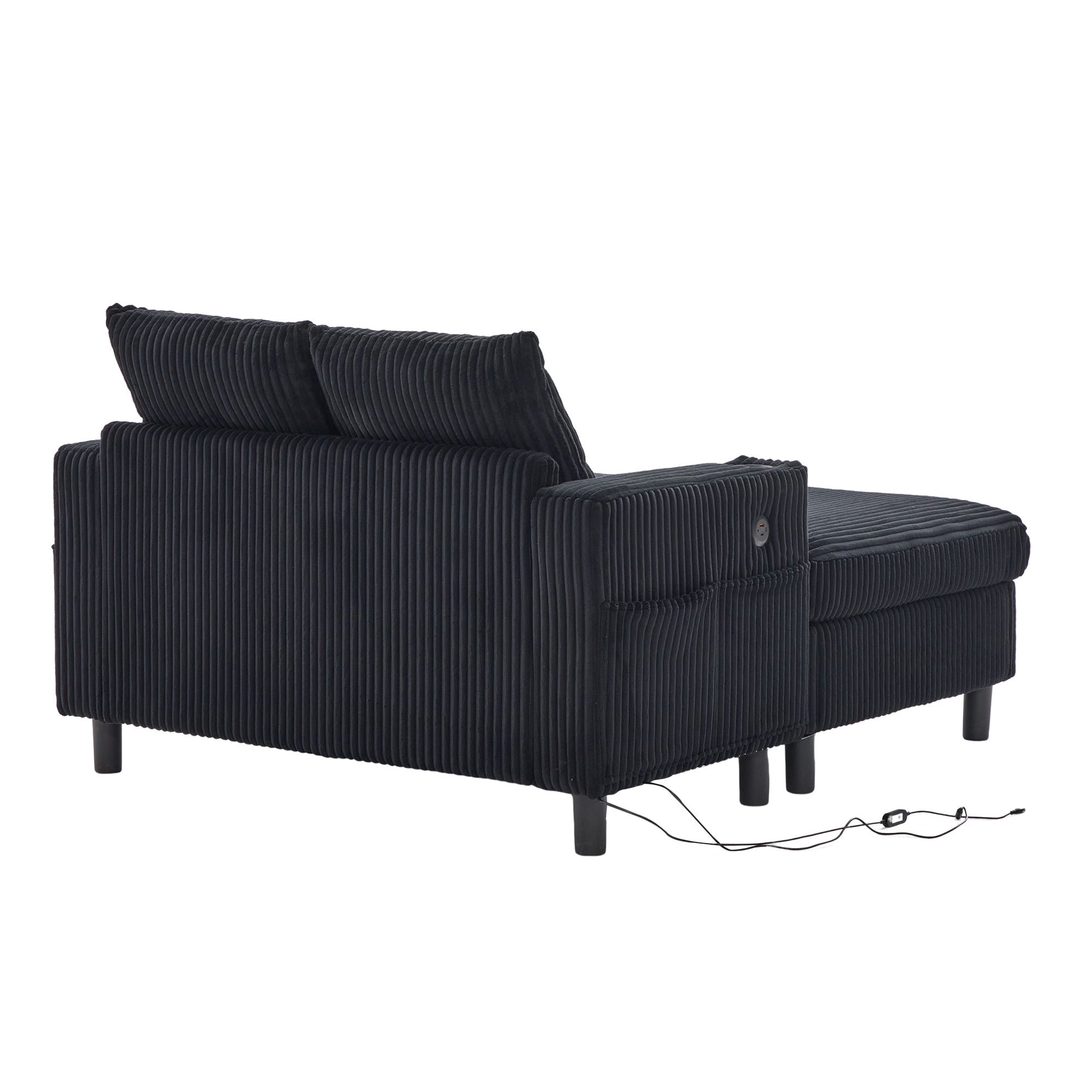 Logidon Velvet Chaise Longue Zwart met USB-oplaadpunten en LED-verlichting