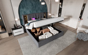 Logidon tweepersoonsbed met draadloos opladen USB C 140x200 grijs gestoffeerd bed