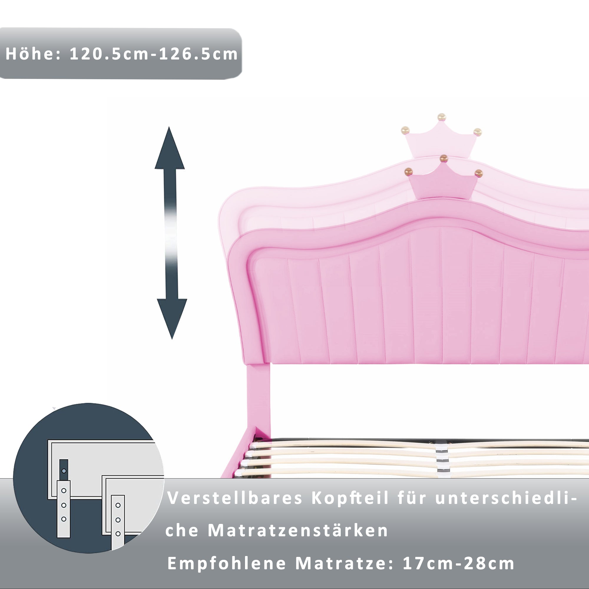Logidon kinderbed 140x200 roze gestoffeerd bed met hydraulische opbergruimte