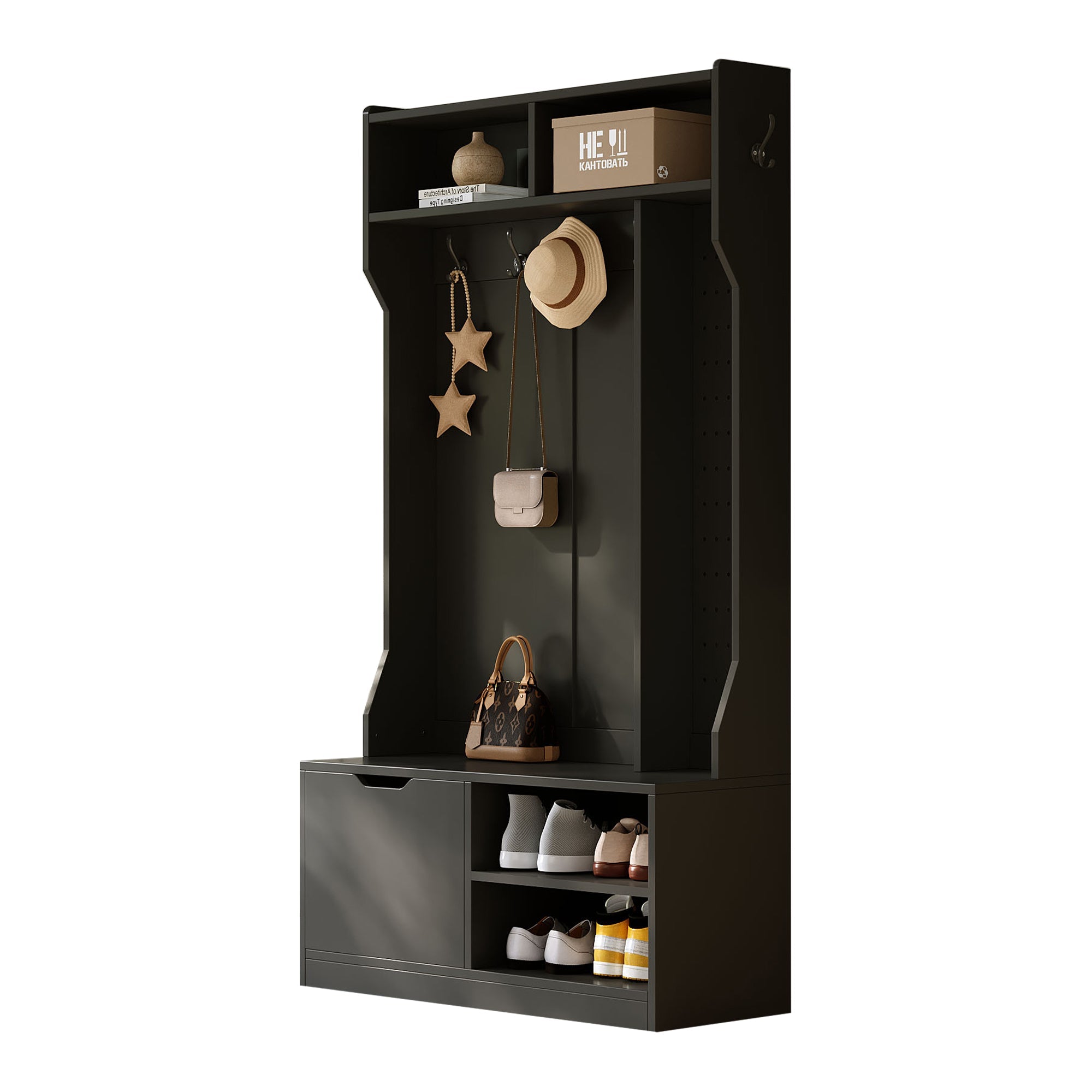 Logidon kledingkastset zwart 100x185,5x40 cm met bank 6 haken