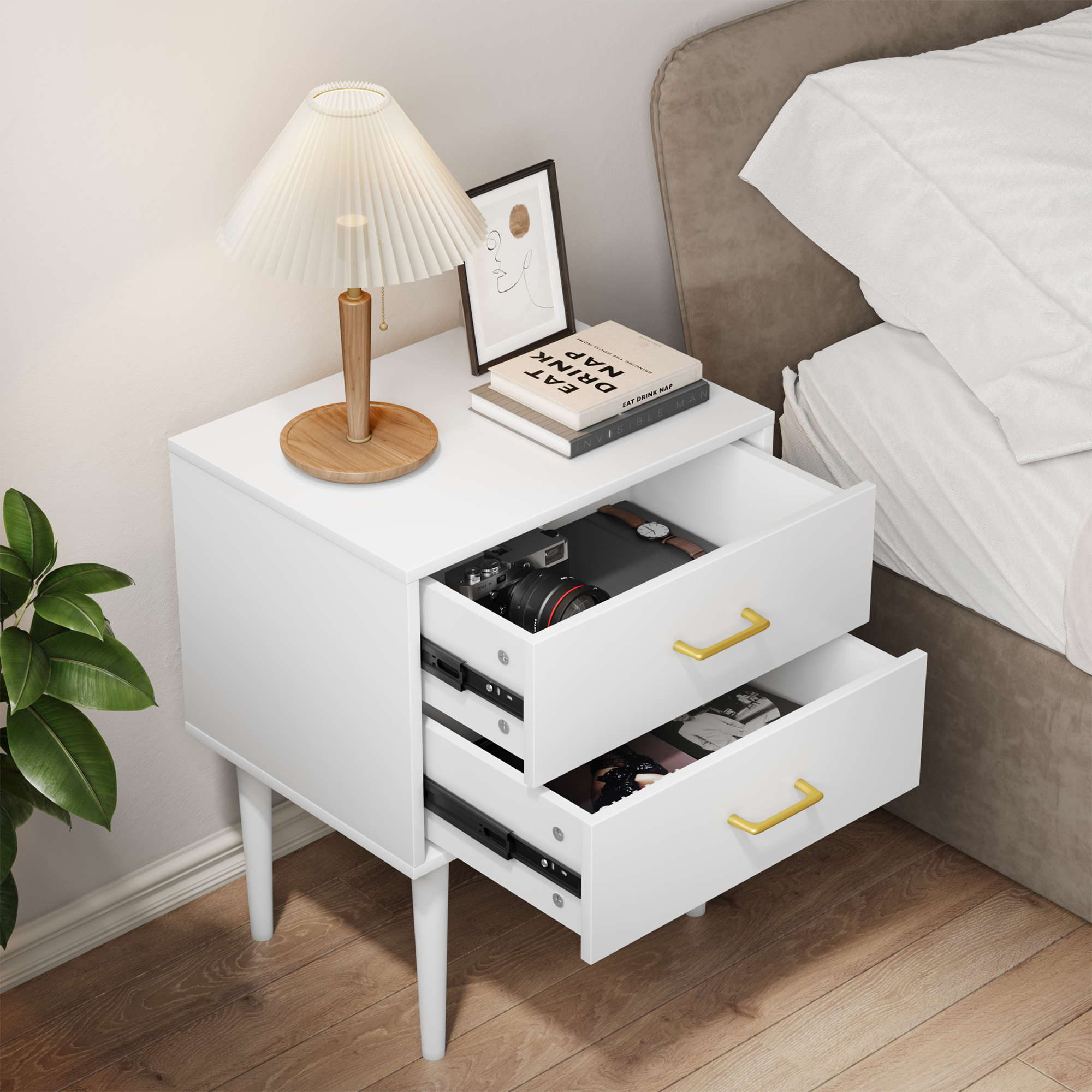Logidon Wit Nachtkastje Met 2 Laden Modern MDF Design 50x37x67