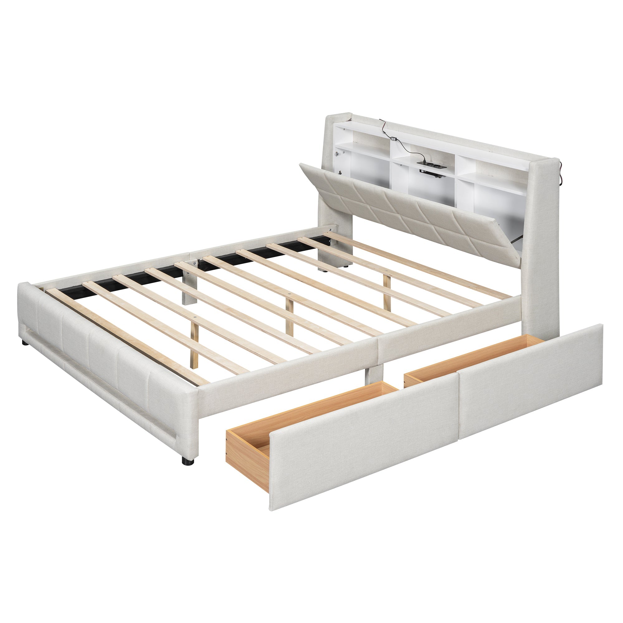 Logidon gestoffeerd bed 160x200 cm beige linnen met LED app bediening