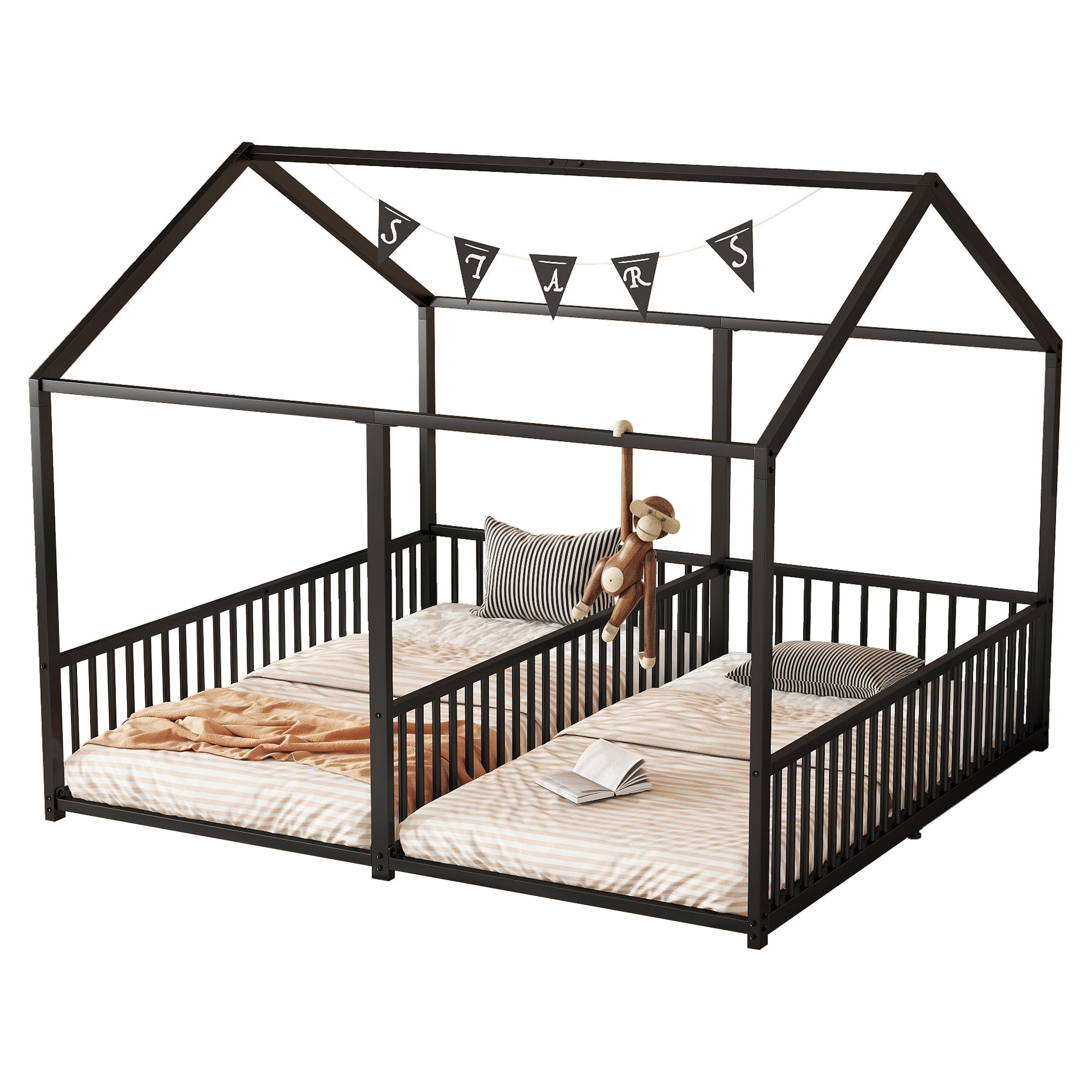 Logidon Metalen Bed Kinderbed 90x200 cm Zwart met Reling