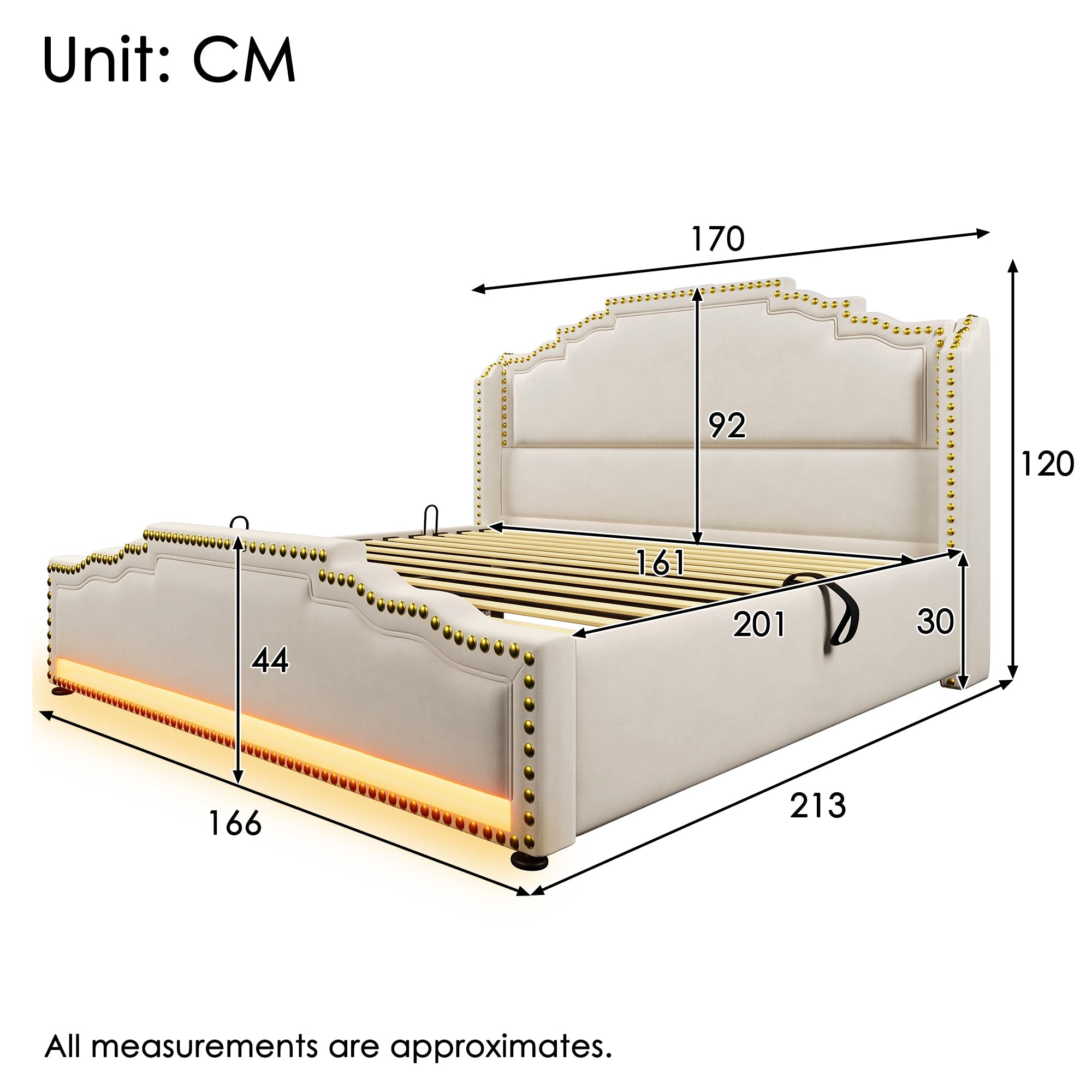 Logidon gestoffeerd bed 160x200 beige fluweel hydraulische opbergruimte LED USB-C