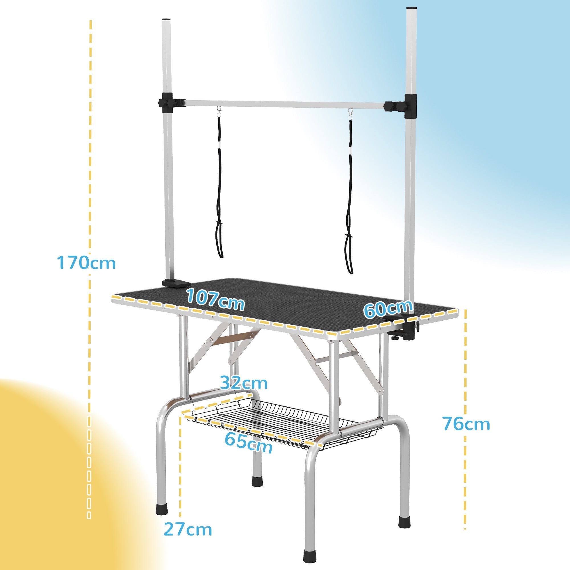 Logidon trimtafel in hoogte verstelbaar opklapbaar zwart 107x60x170cm