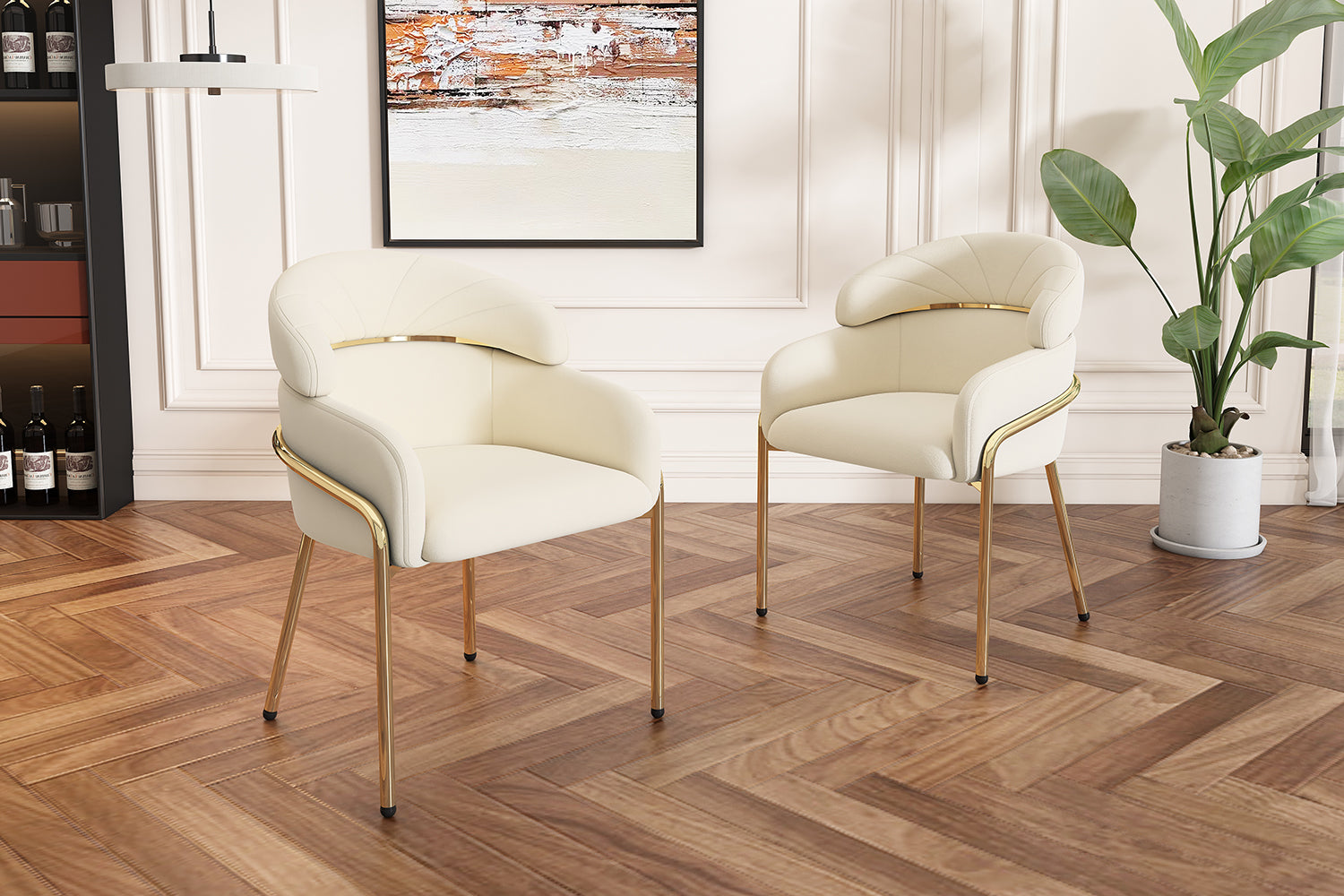 Logidon Dining Chair Set of 2 Beige Velvet with Golden Legs