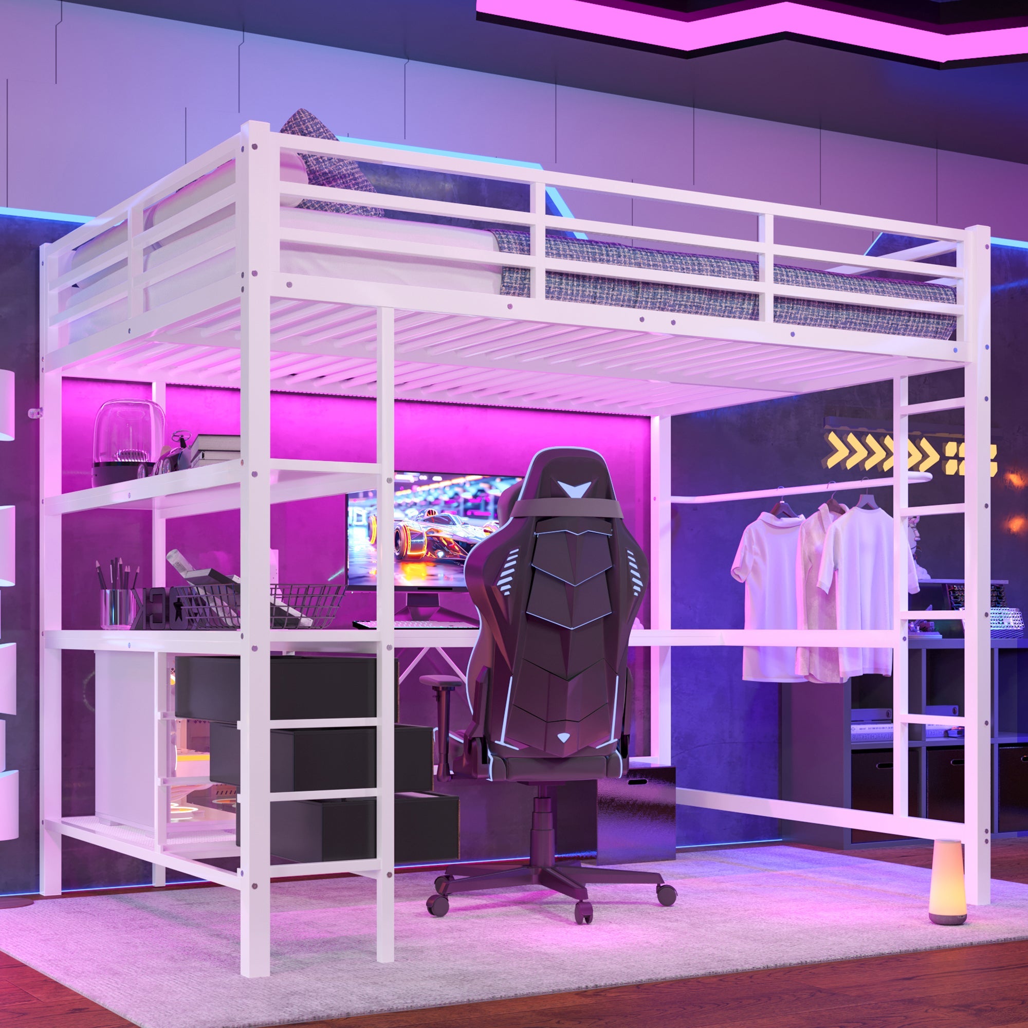 Logidon loft bed 140x200 with LED lighting USB socket 3 drawers
