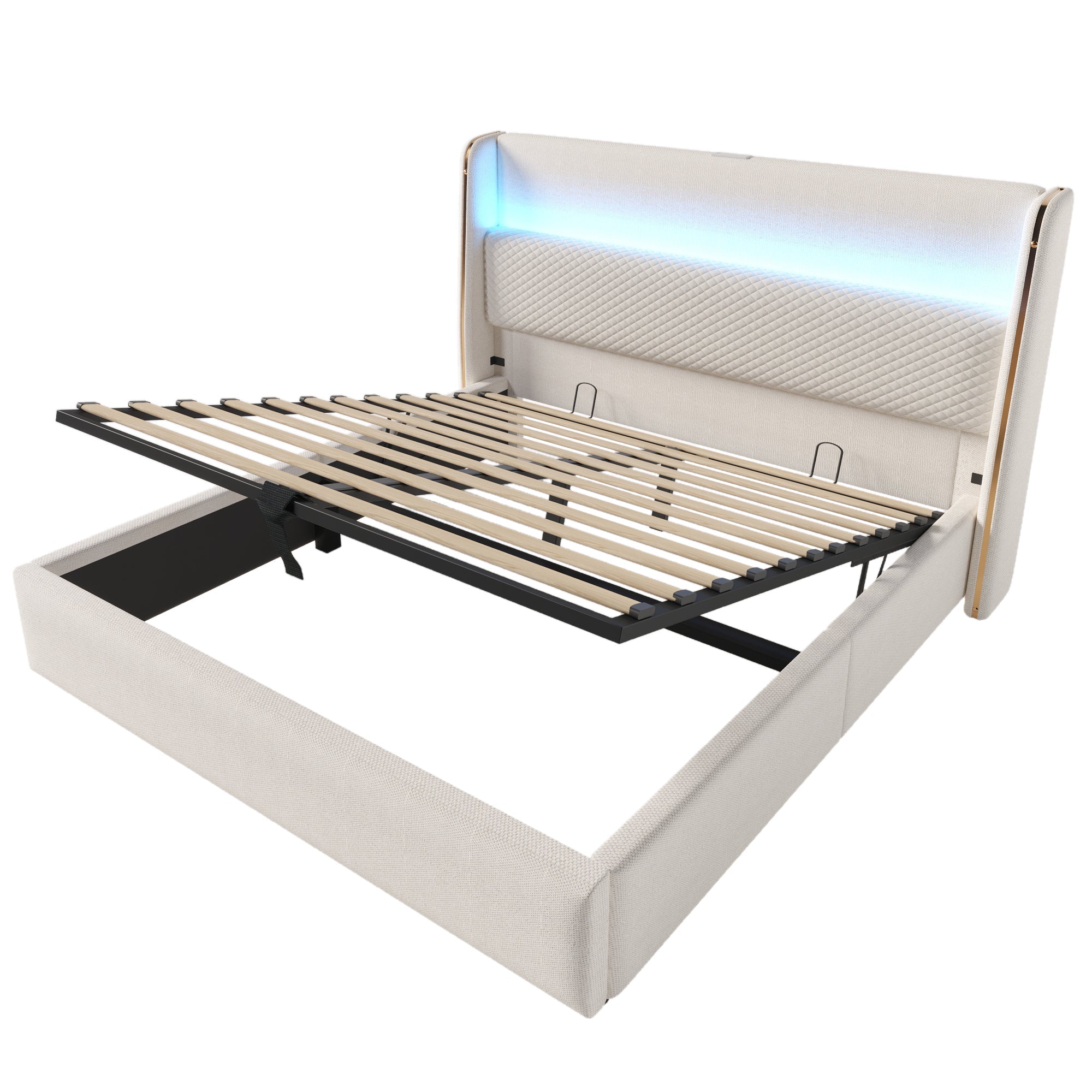 Logidon hydraulisch bed 140x200 beige linnenlook met LED