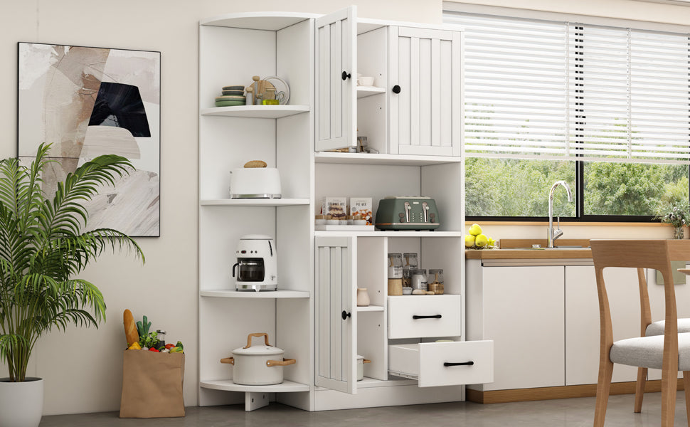 Logidon corner cabinet white 104x35x155 cm display cabinet 3 doors 2 drawers