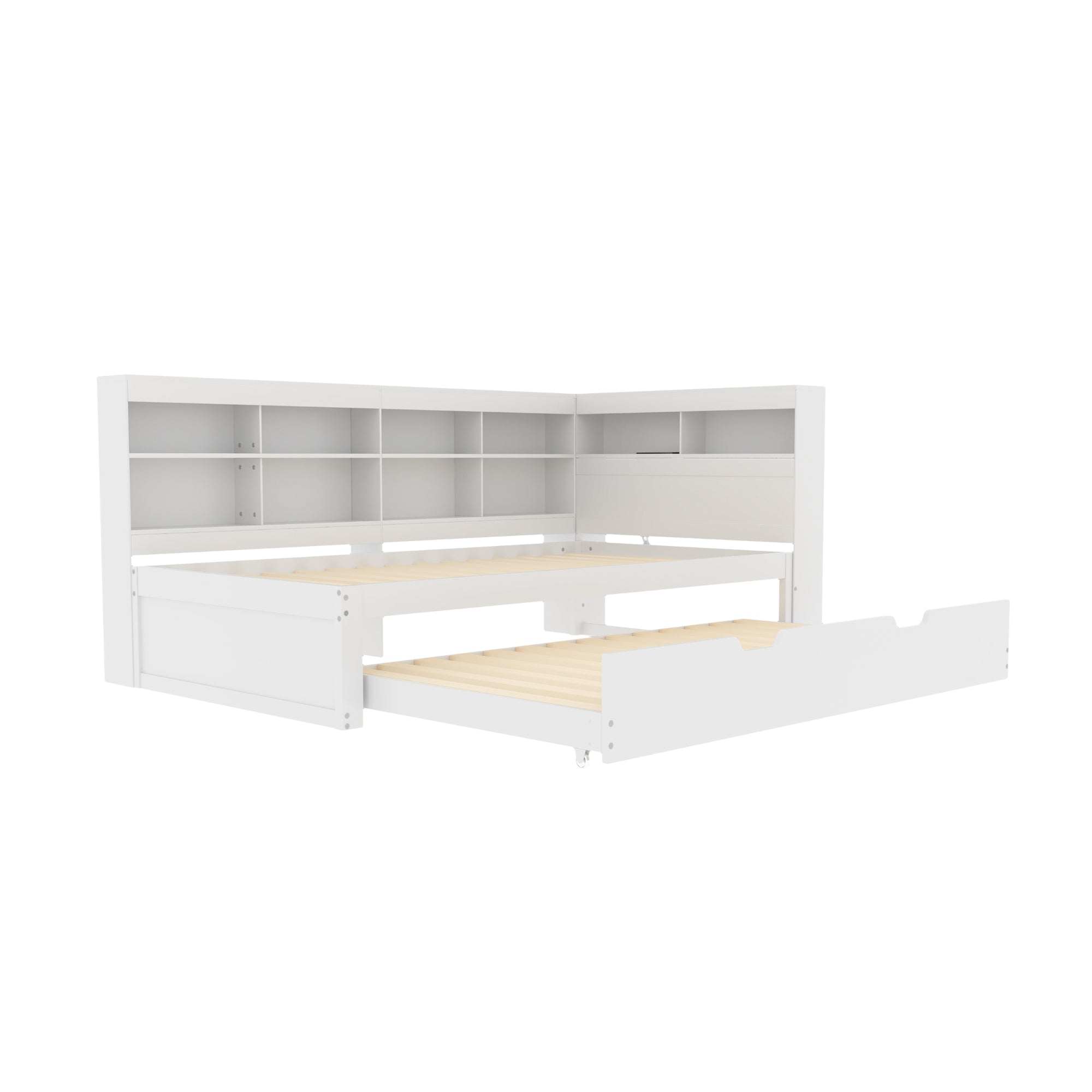 Logidon slaapbank 90x200 uitschuifbaar bed 90x190 USB wit