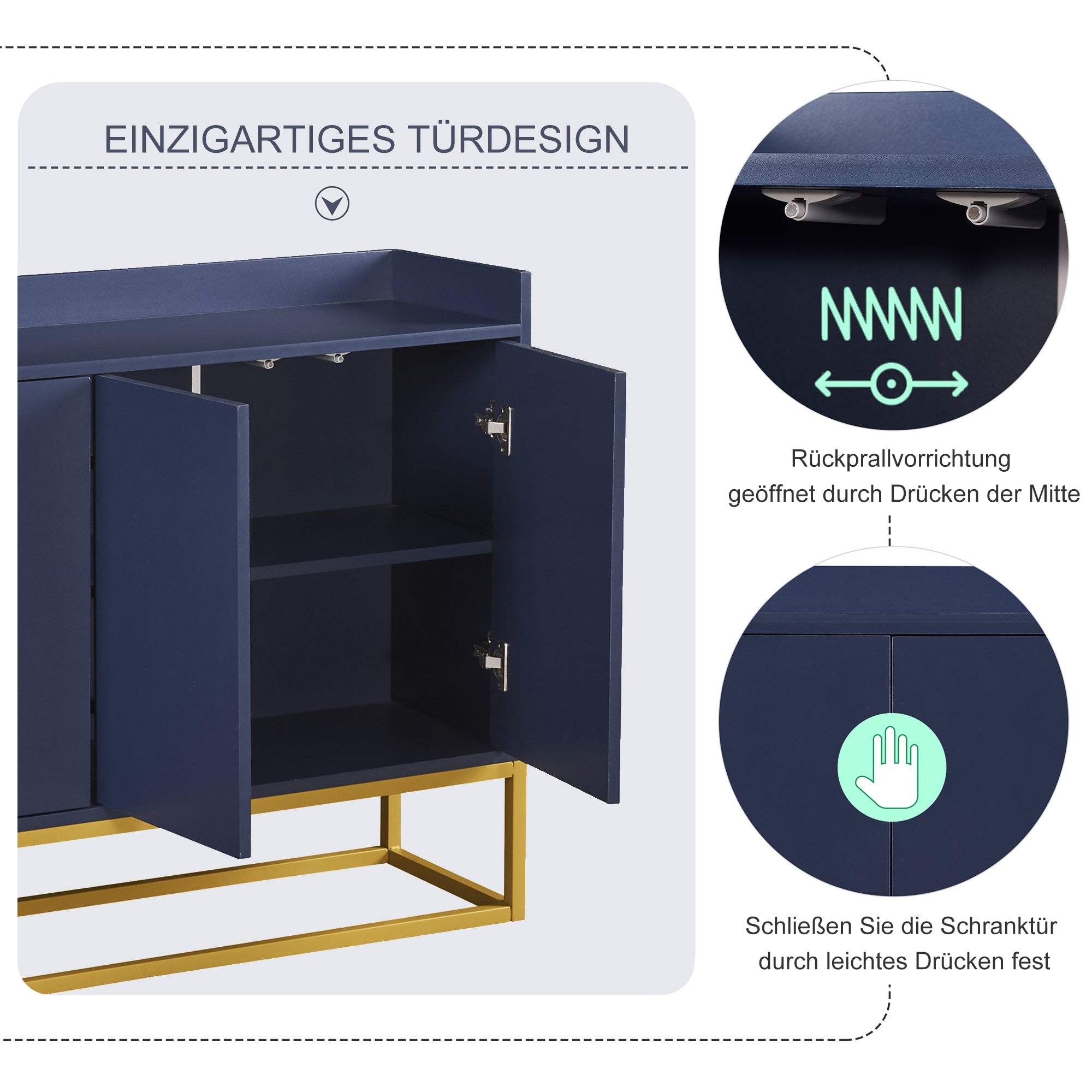 Logidon dressoir marineblauw 120x30x80 cm 4-deurs greeploos