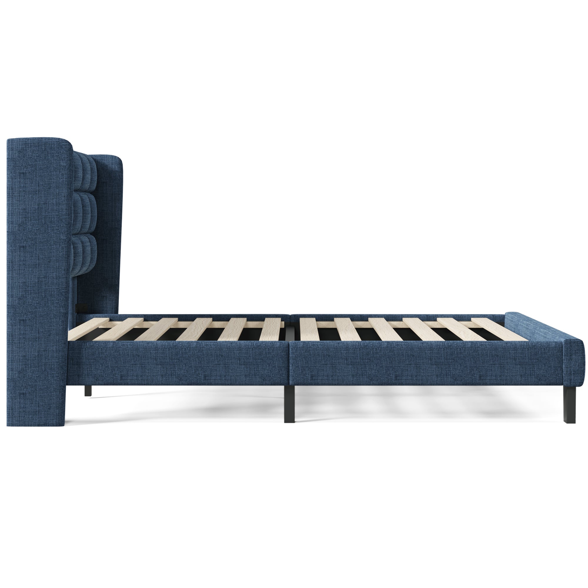 Logidon gestoffeerd bed 140x200 cm blauw linnen gecapitonneerd hoofdeinde