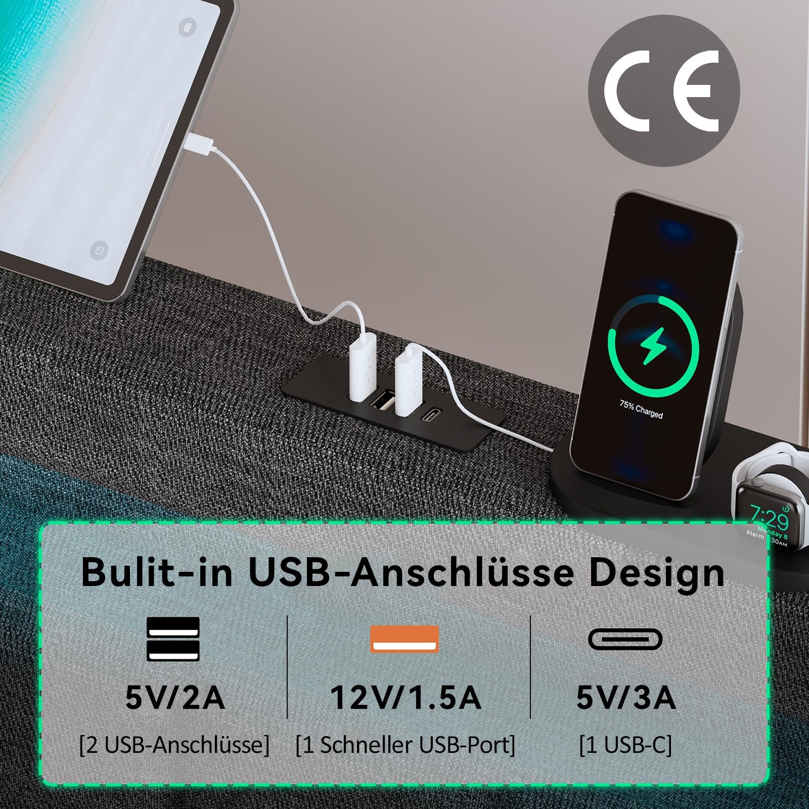 Logidon gestoffeerd bed 160x200 grijs met opbergruimte LED app bediening